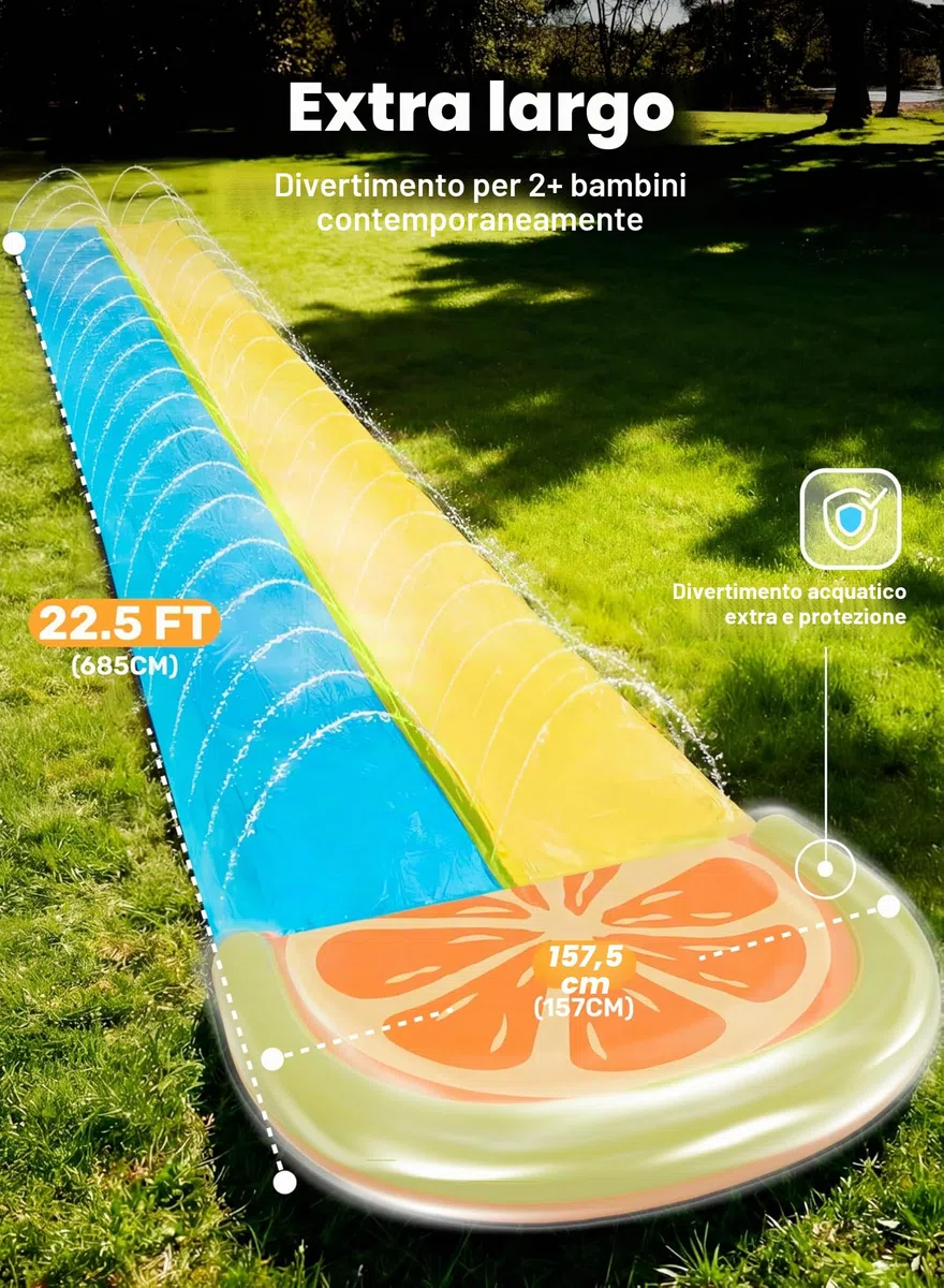 Sloosh Scivolo d'Acqua Gonfiabile 22,5ft con 2 Tavole, Doppio per Prato con Irrigatori, Giocattolo Estivo per Bambini e Adulti, Arancione