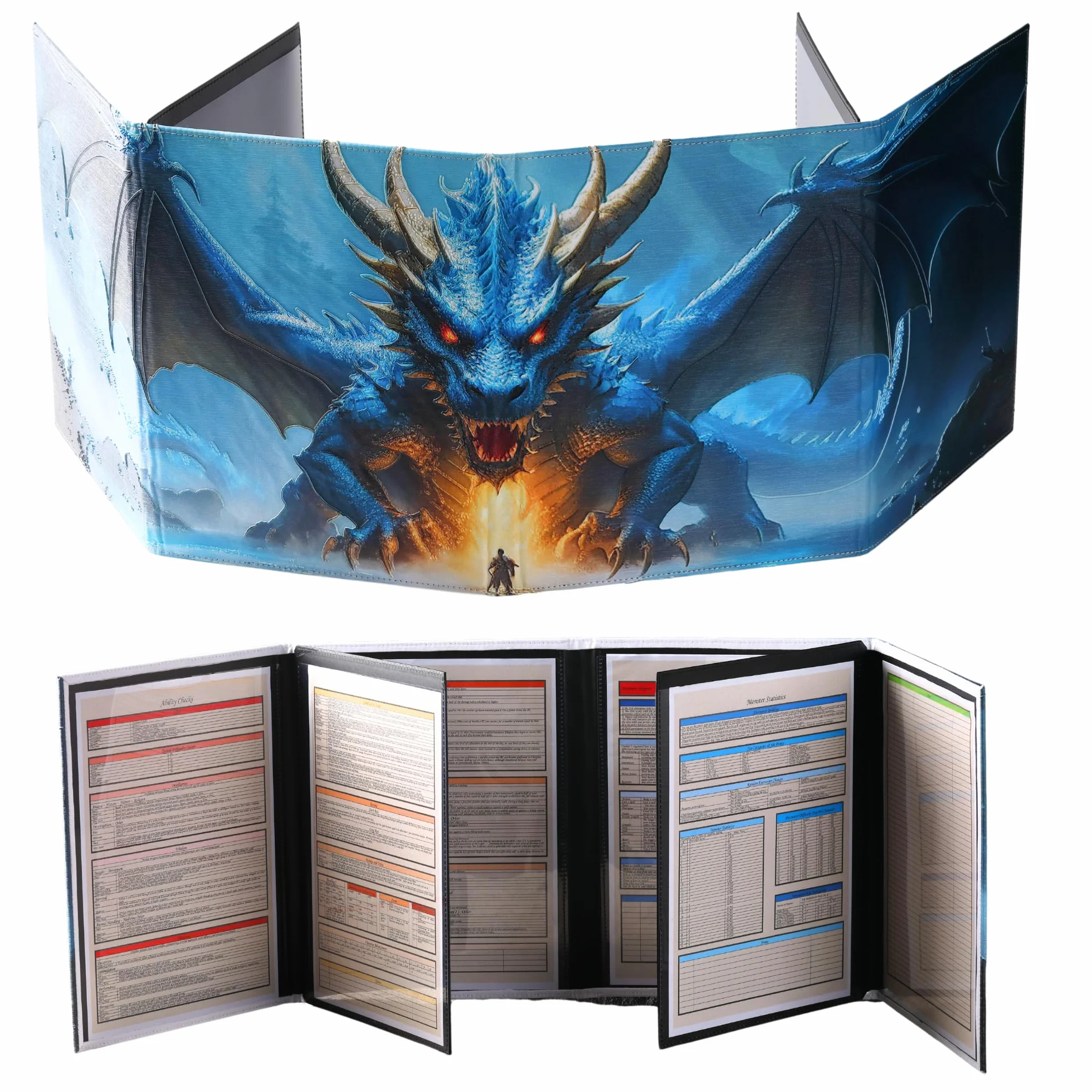 DND 5e DM Screen 8 pannelli Deluxe in ecopelle con tasche oscillanti cancellabili a umido e fogli per trucchi Dungeon Master Dungeons and Dragons GM Terrain Accessori D&D regalo per i Game Master