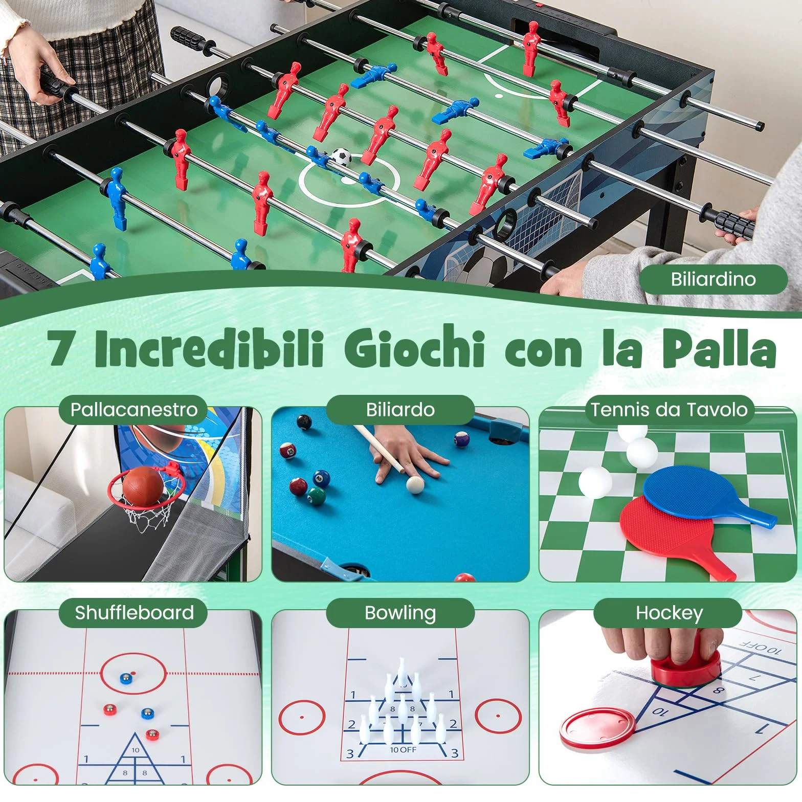 COSTWAY 15 in 1 Set da Tavolo da Gioco Combo, Tavolo Multigioco Basket Calcetto Hockey Biliardo Ping Pong Bowling Shuffleboard ecc, Set Combinato per Giochi Multipli per Bar Casa Ufficio
