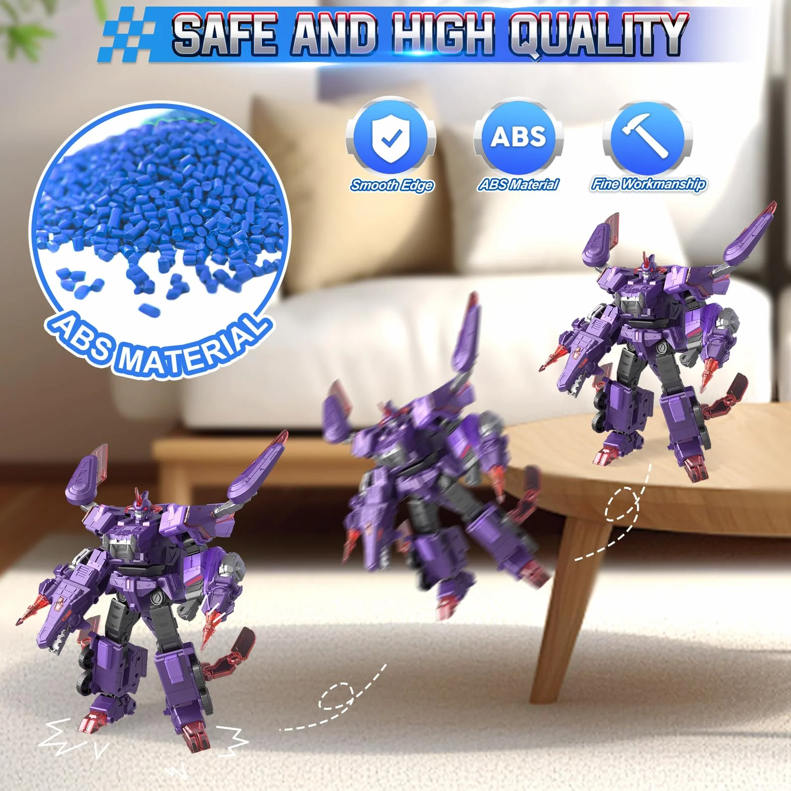 QUANTUM HEROES DINOSTER Robot trasformabile 3 in 1 Mosa Storm, 8,66 pollici, giocattoli robot per bambini, carri e robot trasformatori per bambini e bambine di 5 6 7 8 9 10 anni, viola