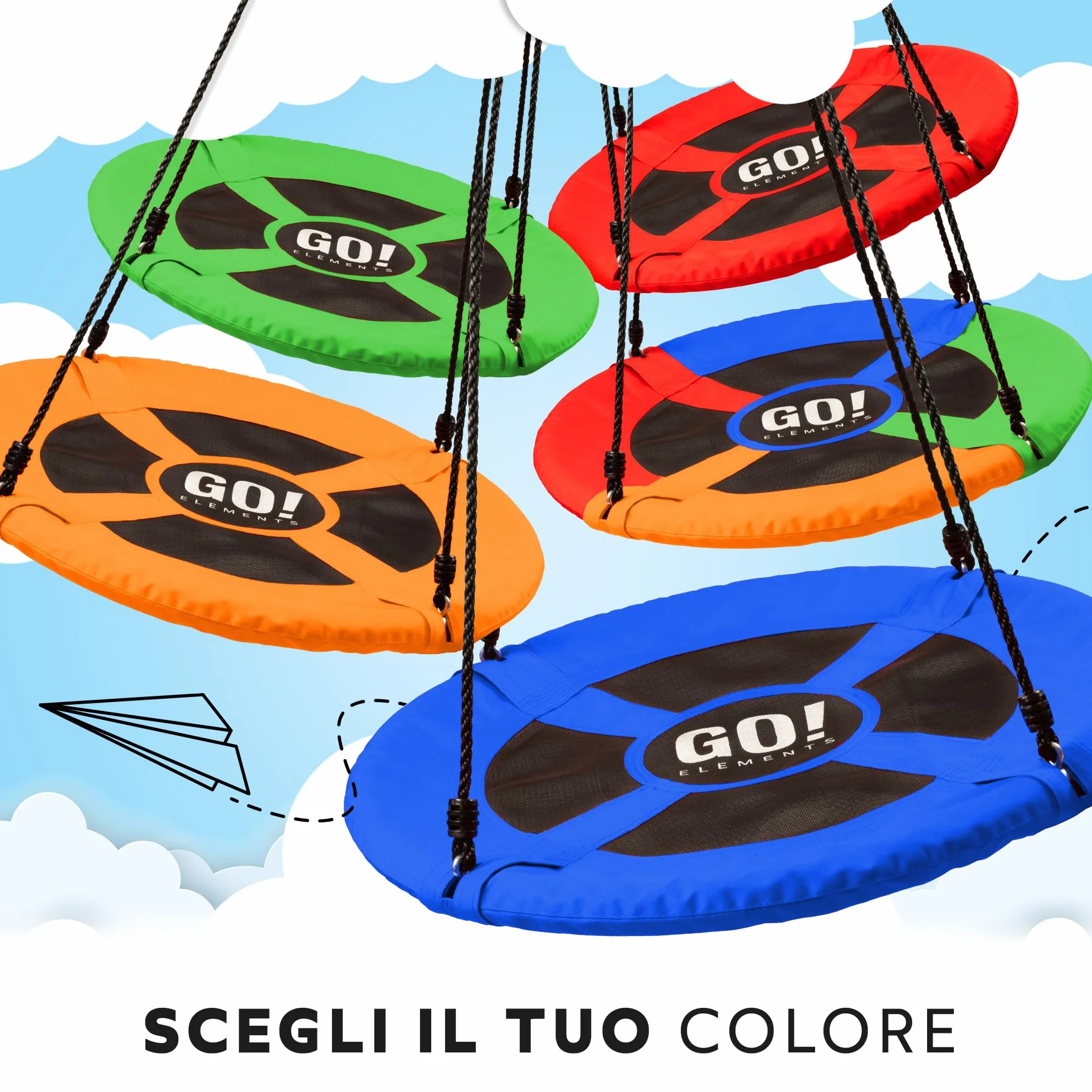 GO!elements altalena a nido | altalena rotonda per bambini | altalena per bambini & altalena adulti regolabile in altezza fino a 150 kg di capacità | Dimensioni: ø 80 cm, Colore: Blu