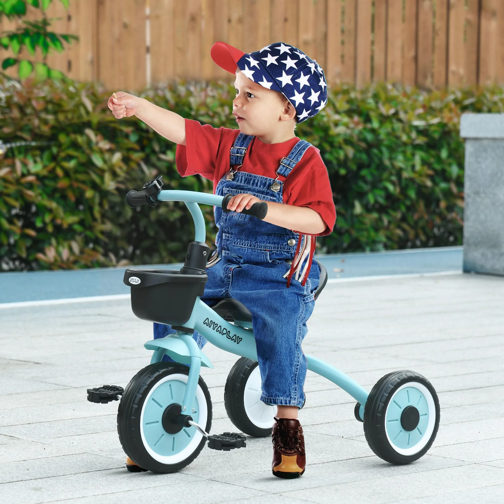 AIYAPLAY Triciclo per Bambini da 2-5 Anni con Seduta Regolabile, Bicicletta per Bambini con Cestino e Campanello, 70.5x53x58 cm, Blu