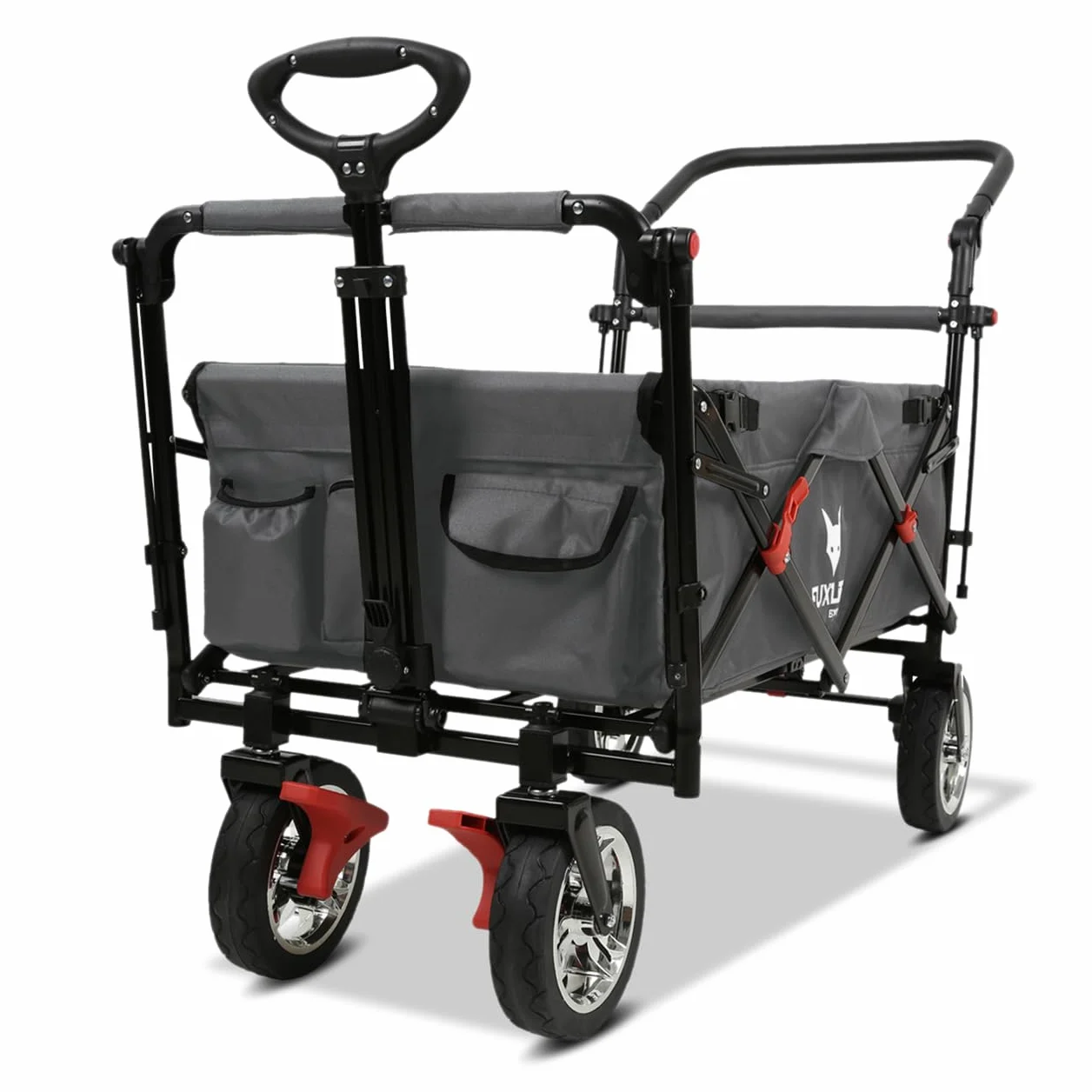 FUXLIFE Carrello Pieghevole - Compact - FX-CT700 Grigio • Bollerwagen richiudibile per città e viaggi • Salvaspazio con tettuccio parasole • Portata 75 kg