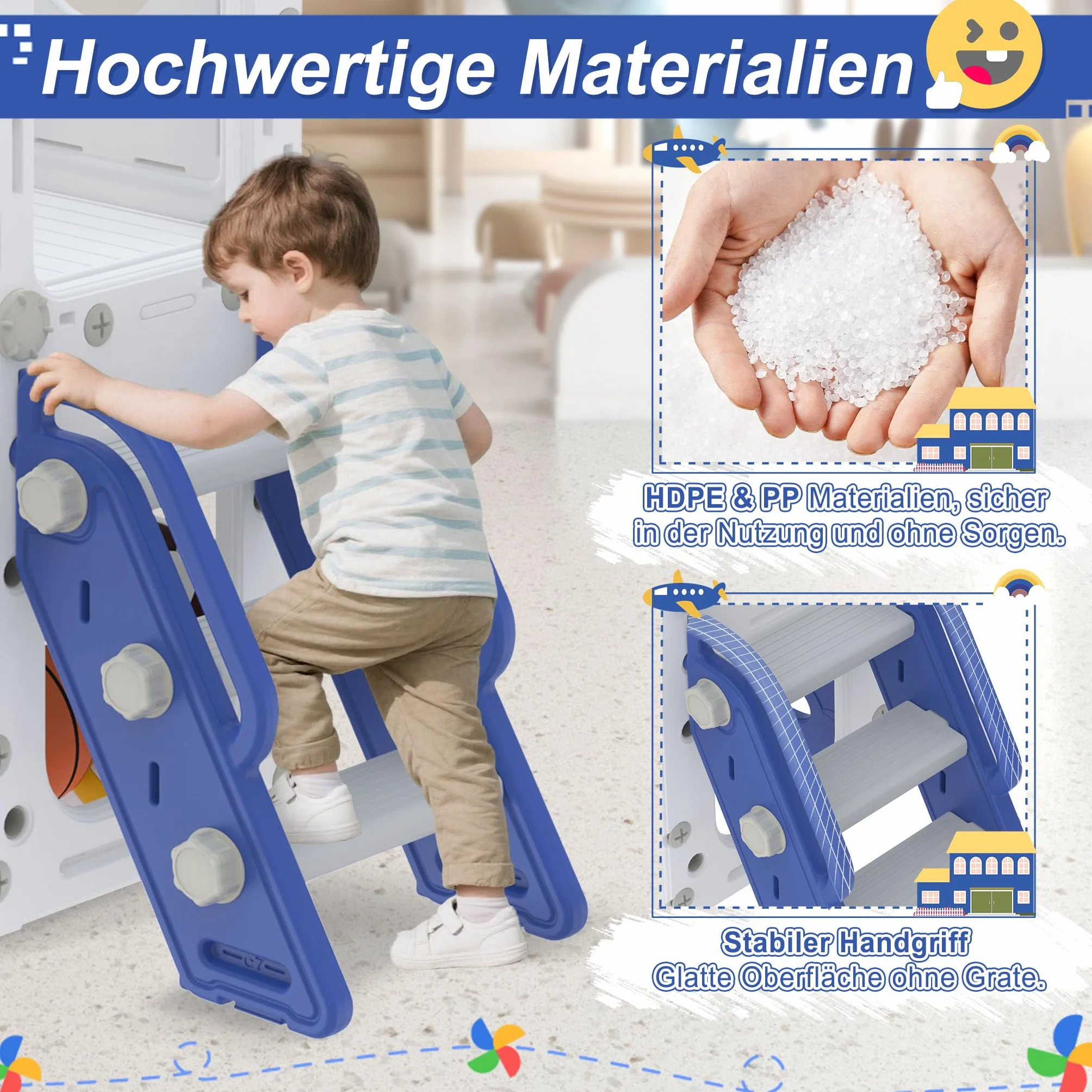 Froadp Scivolo 9 in 1 per bambini a partire da 1 anno, per interni ed esterni, in HDPE e PP, con altalena, scaletta da arrampicata, tunnel, spazio di archiviazione, cestino da basket e telescopio da