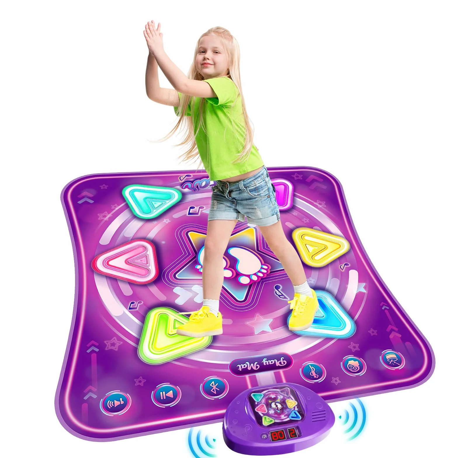 Bambini Tappetino da Ballo con 6 LED, Tappeto da Ballo con Bluetooth per 3 4 5 6 7 8+ Anni,Tappetino da Ballo Elettronico,Giocattolo Tappeto Musicale da Ballo,Regali di Natale di Compleanno (Viola)