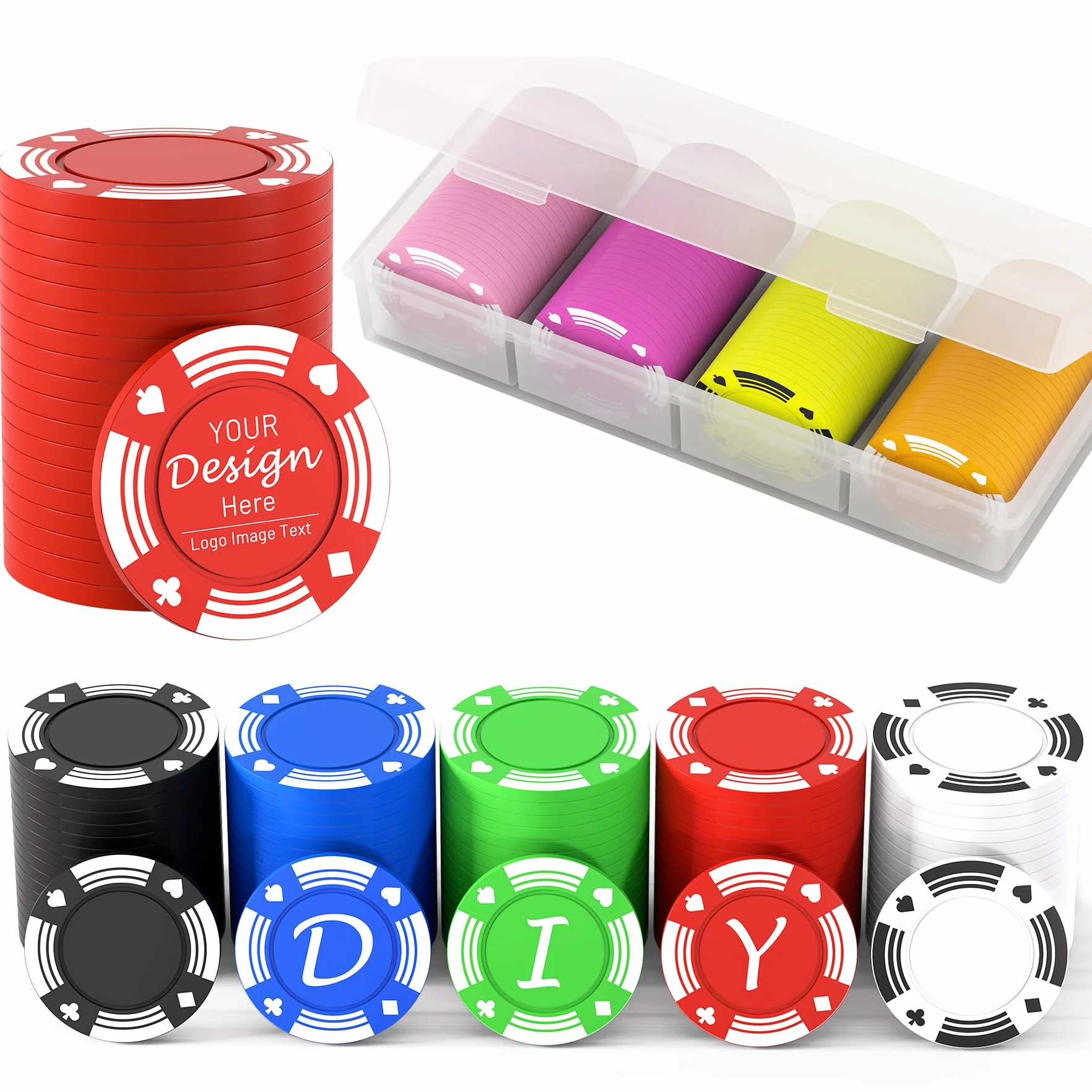 100 gettoni personalizzati, stampati a colori con il tuo logo, immagine o testo, 37 mm pesanti 2,7 grammi di fiches da poker per gettoni da bar, club di carte o mazze da golf