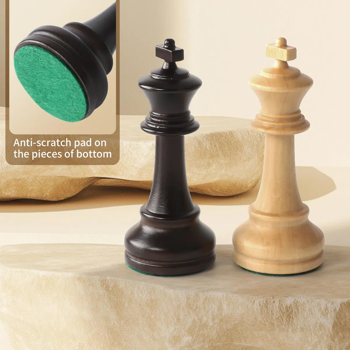 Set di pezzi di scacchi in legno - 32 figure da torneo fatte a mano in legno naturale con re da 9,5 cm - Design lusso Staunton, include sacchetto per il trasporto (senza scacchiera)