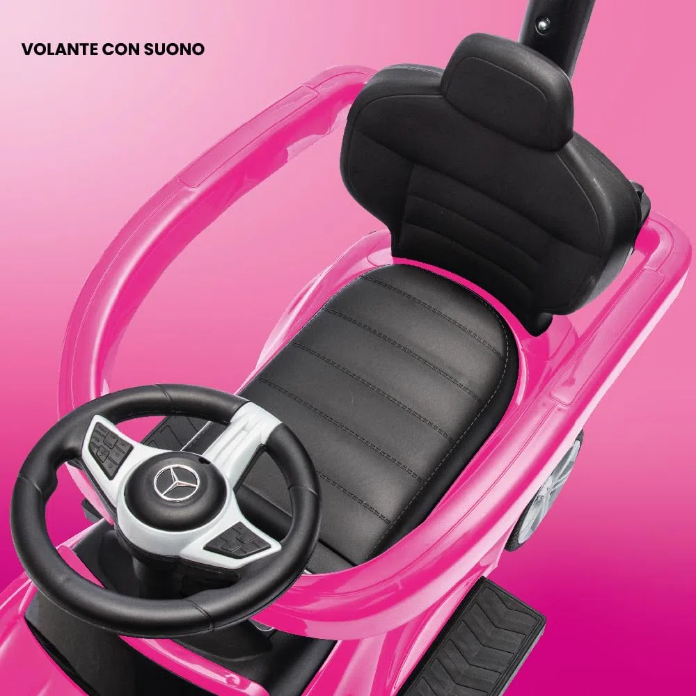 sun baby Macchinina Cavalcabile per Bambini, Macchina a spinta da 12 mesi, schienale alto, volante audio, poggiapiedi estensibili, vano portaoggetti (Rosa)