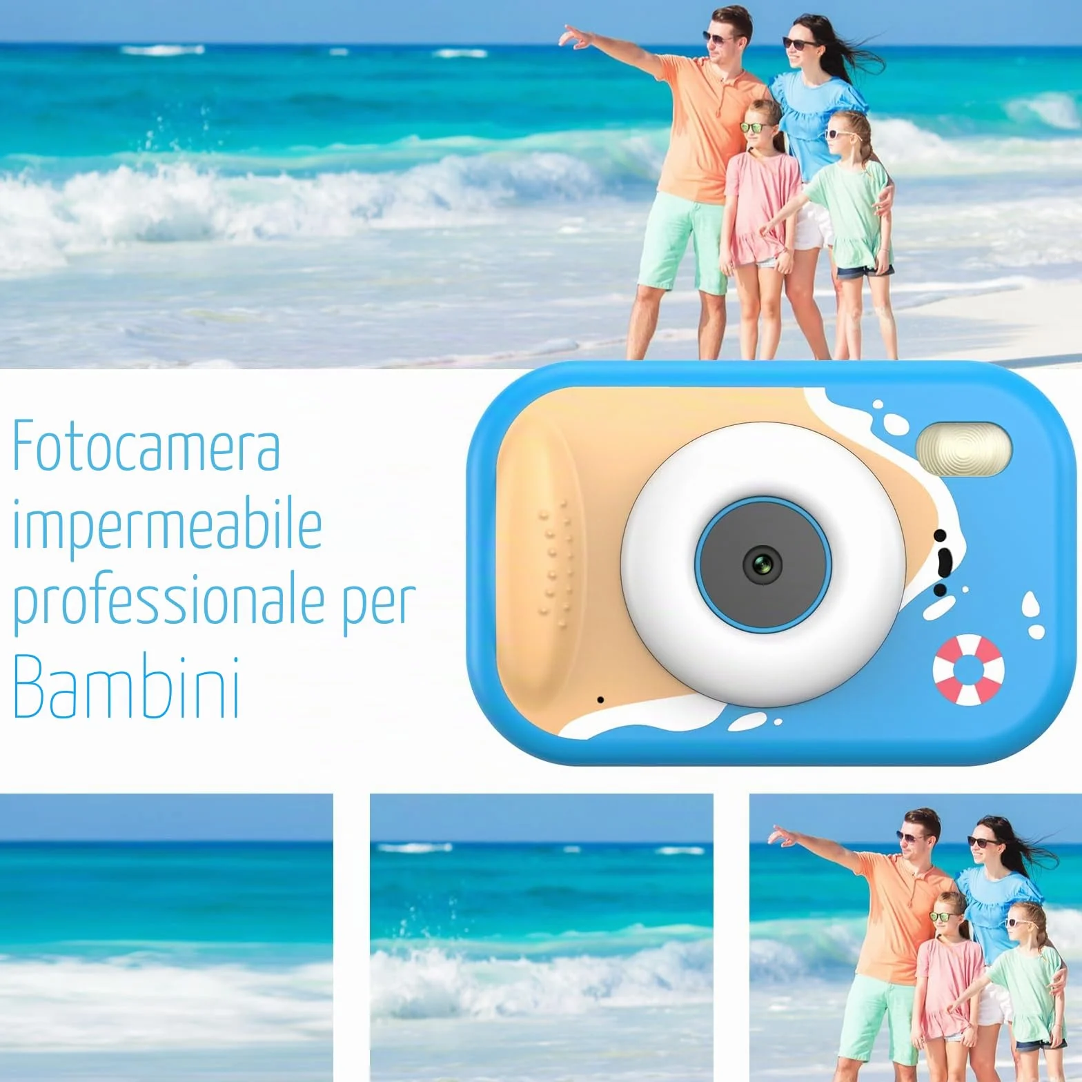 Macchina Fotografica Bambini, Fotocamera Impermeabile Bambini 48MP 1080P Macchina Fotografica Digitale Subacquea con 2,4 Pollici Schermo, 32GB Scheda, Flash LED, Regalo per Bambina e Bambino 3-12 Anni