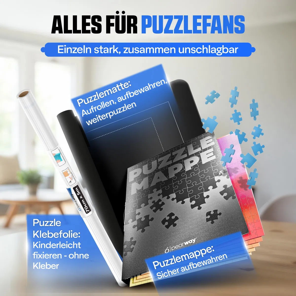 pearway - Robusta cartella per puzzle [inclusa pellicola puzzle da 5 m] per puzzle fino a 1000 pezzi – l'accessorio perfetto per riporre i puzzle – Organizer per fino a 40 opere – Cartellina puzzle
