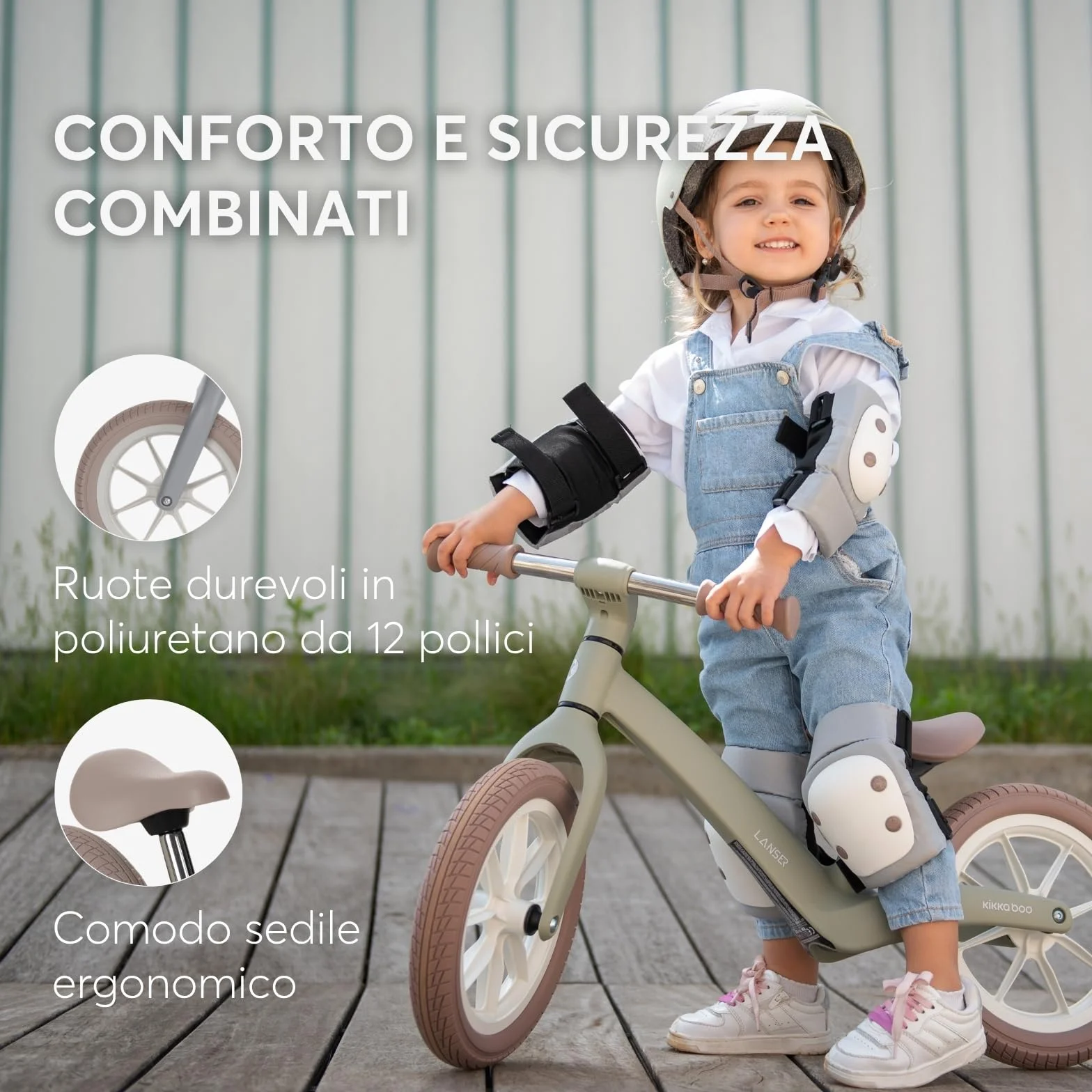 KikkaBoo Bicicletta Senza Pedali 3 Anni LANSER, Bici Senza Pedali 3-6 Anni, Pronta All’uso, Facile da Guidare e Trasportare, Aiuta l’equilibrio, Cresce Con il Bambino, Verde militare