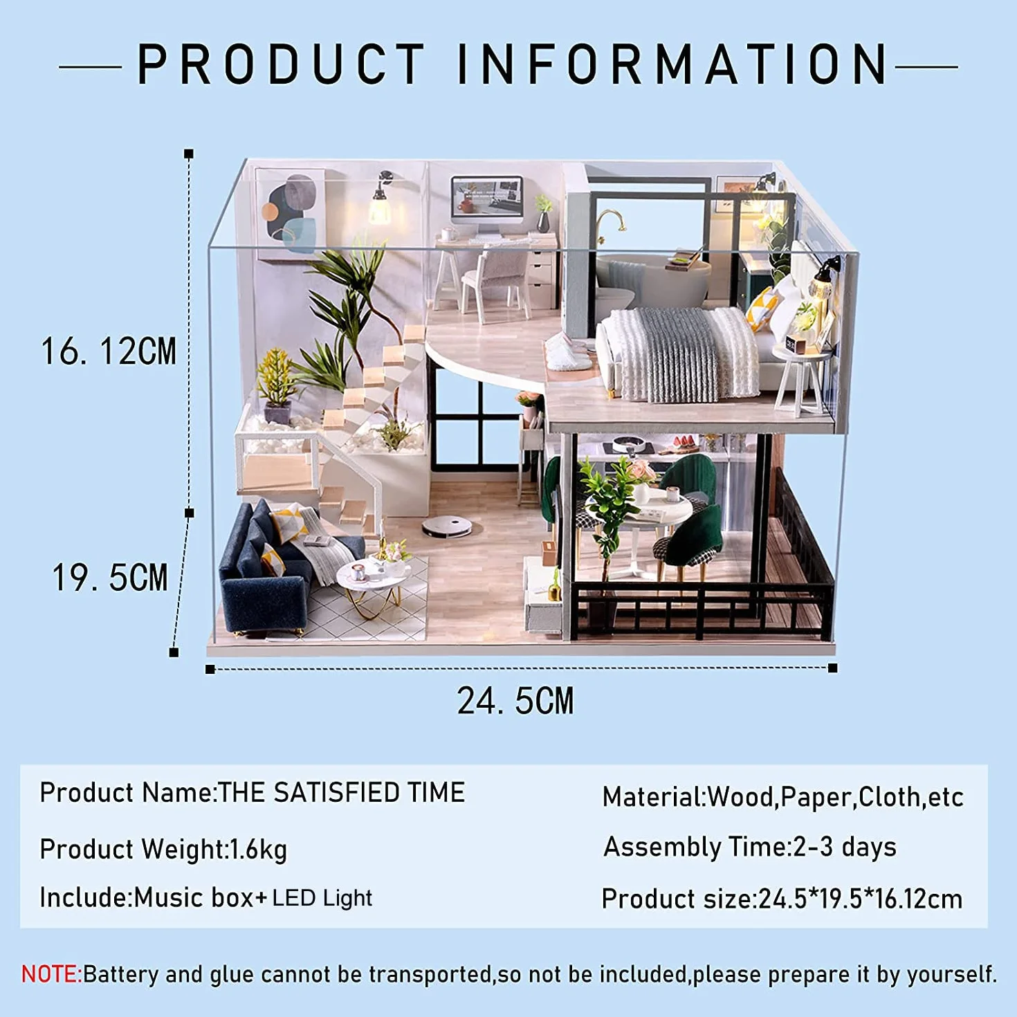 Cuteroom Kit Fai da Te Mini Dollhouse Wooden Furniture Casetta Fatta a Mano con Carillon – per Il Montaggio di Giocattoli Regali di Compleanno (Satisfied Time)