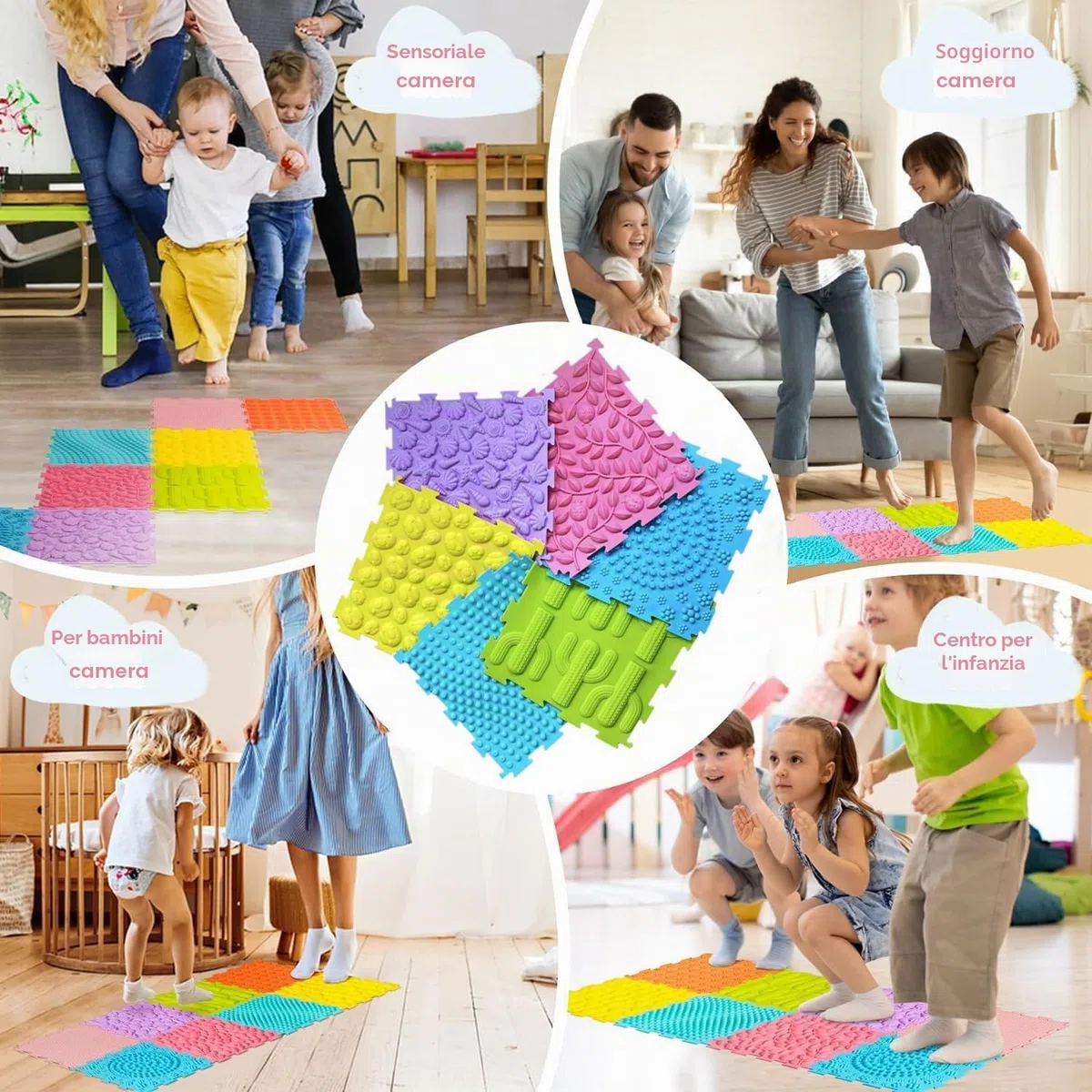 Tavole Sensoriali per Esplorazione Multisensoriale 6 Pezzi - Tappeto Massaggio Bambini Autistici - Puzzle Giocattoli Tattili