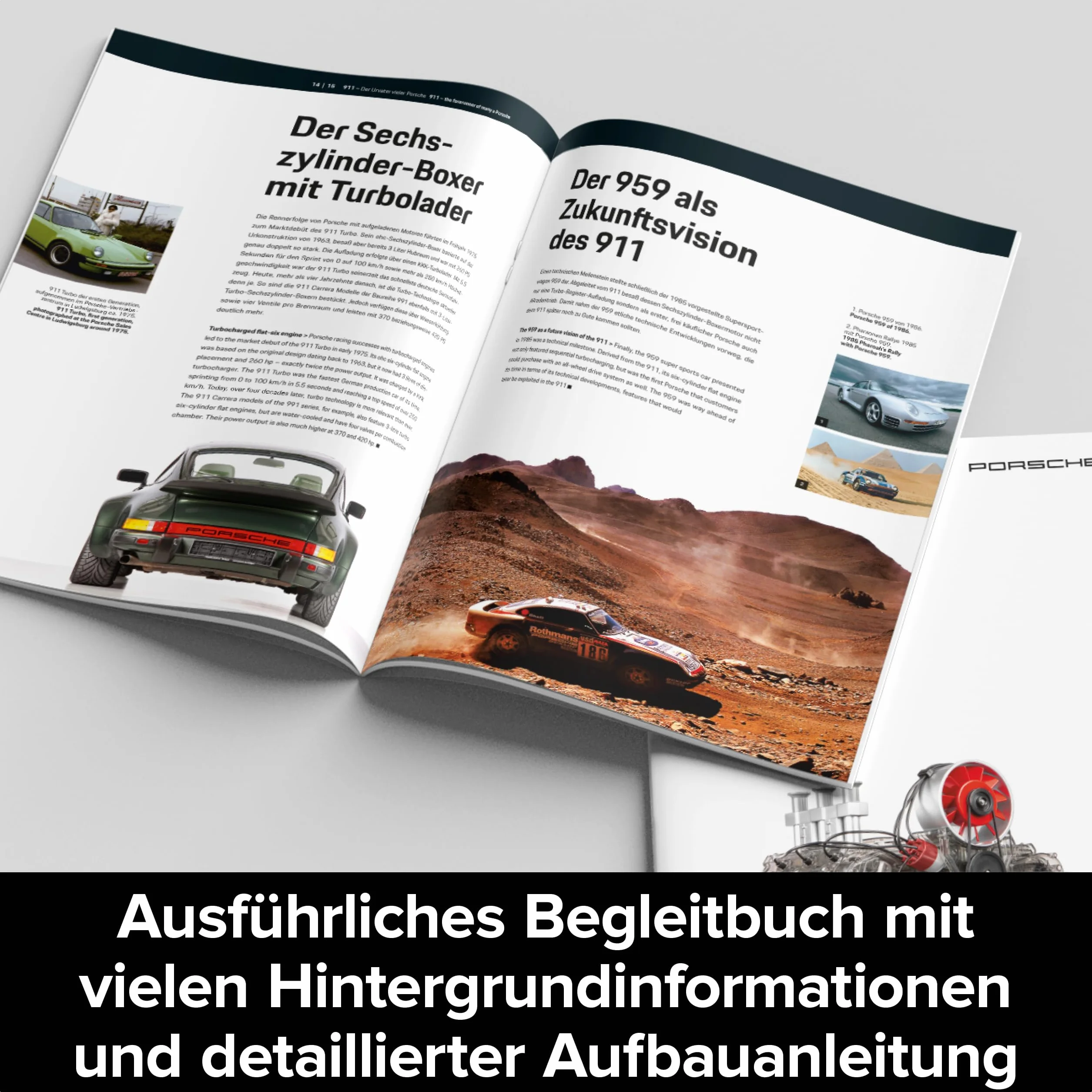 Franzis 67224 - Motore da Boxe Porsche 911, Kit da 290 Pezzi, Modello Funzionale Trasparente, Albero Motore Mobile, Pistoni e valvole, con Motore a 6 cilindri raffreddato ad Aria