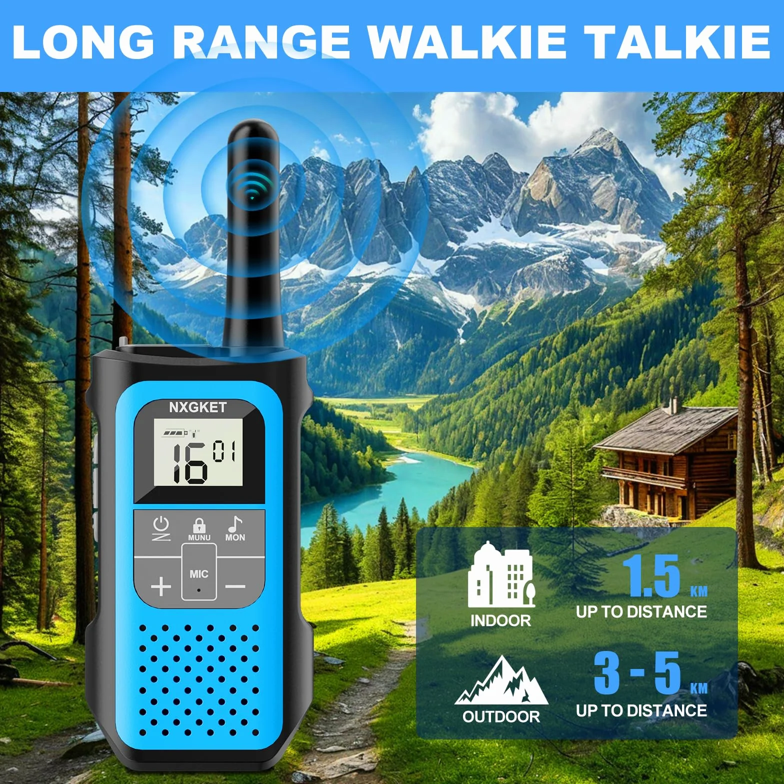 Walkie Talkie per Adulti Bambini, NXGKET Walky Talky Ricaricabile, Lungo Raggio Radio a 16 Canali con Batteria Agli ioni di Litio, Cavo USB-C, VOX per Campeggio e Escursionismo, Set da 2 Pezzi