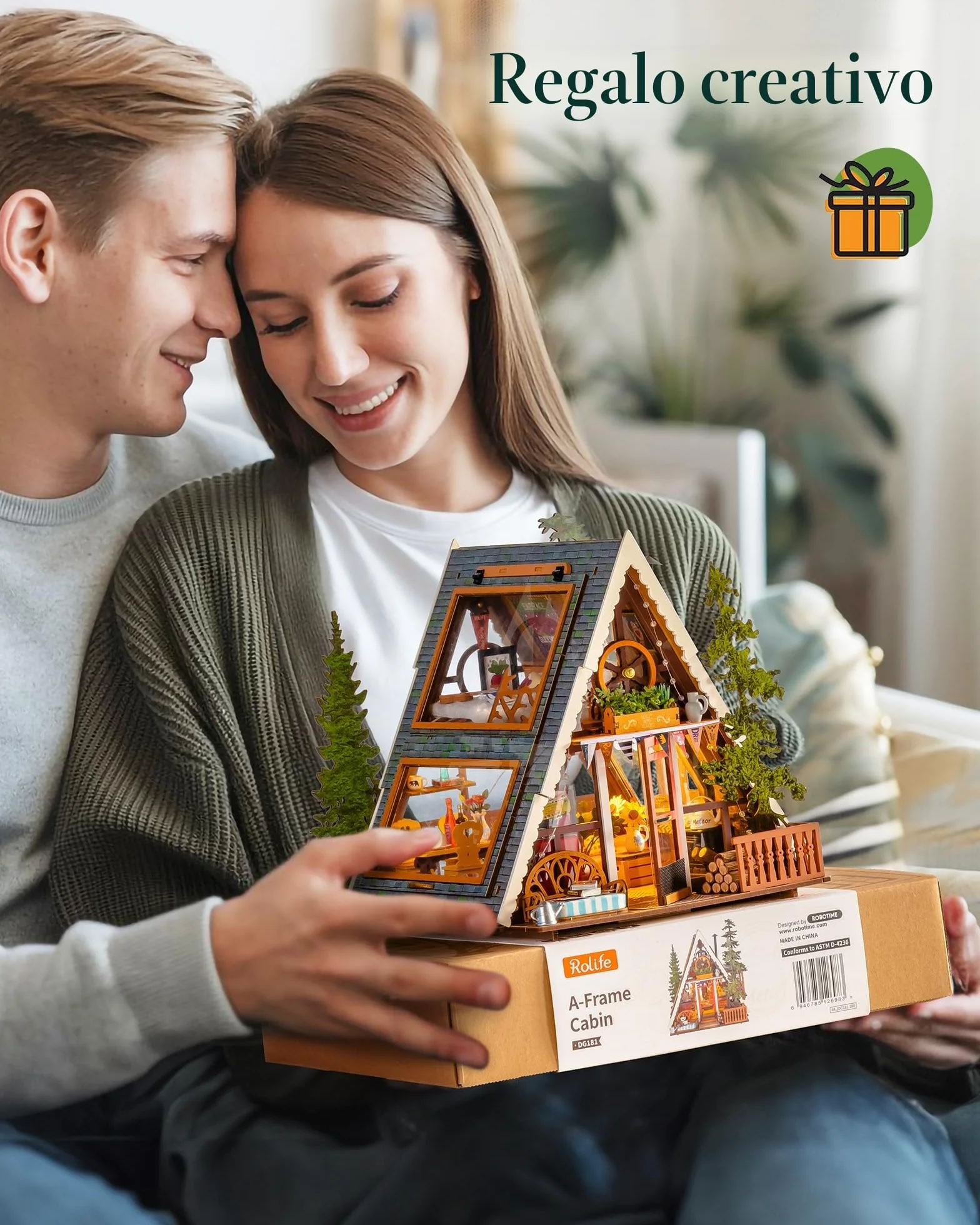 Rolife Casa delle Bambole Cabina A-Frame Modello in Legno Casa in Miniatura della Guarigione Naturale Foresta Fiabesca Decorazione per la Casa Regalo Creativo per Adulti