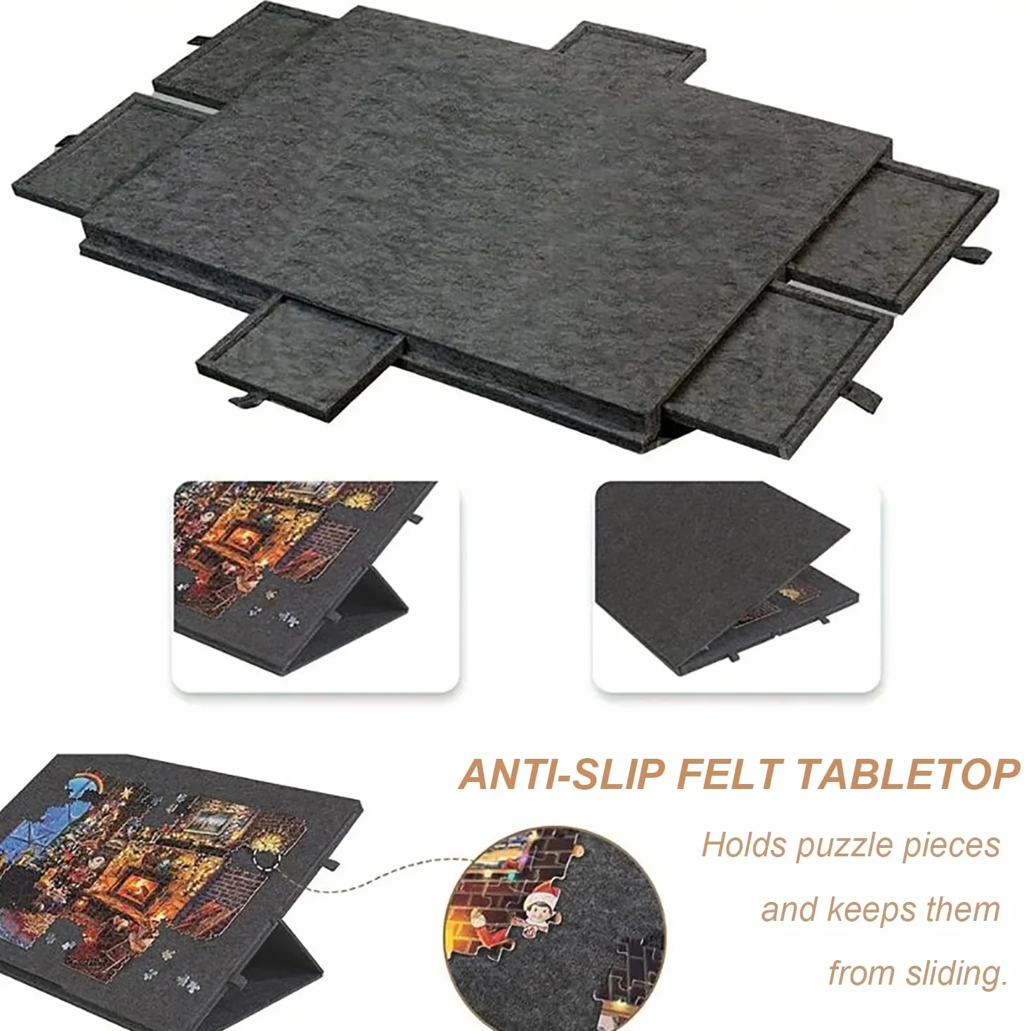 Tavolo per Puzzle，1000 Pezzi con Supporto e Copertura Progettati 2 in 1,Tavolo Inclinabile con 6 Cassetti,Tavolo Puzzle Portatile per Adulti,Leggero in Feltro Plateau,Grigio