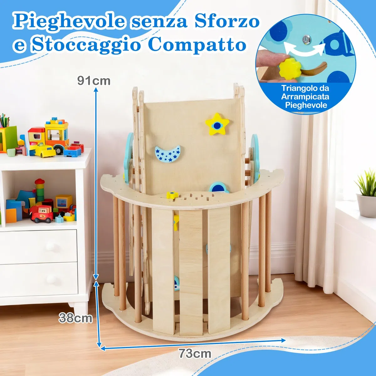 COSTWAY Set da Arrampicata in Legno per Bambini, Giocattoli Montessori 8 in 1 con Triangolo Arco Rampa e Corda, Naturale