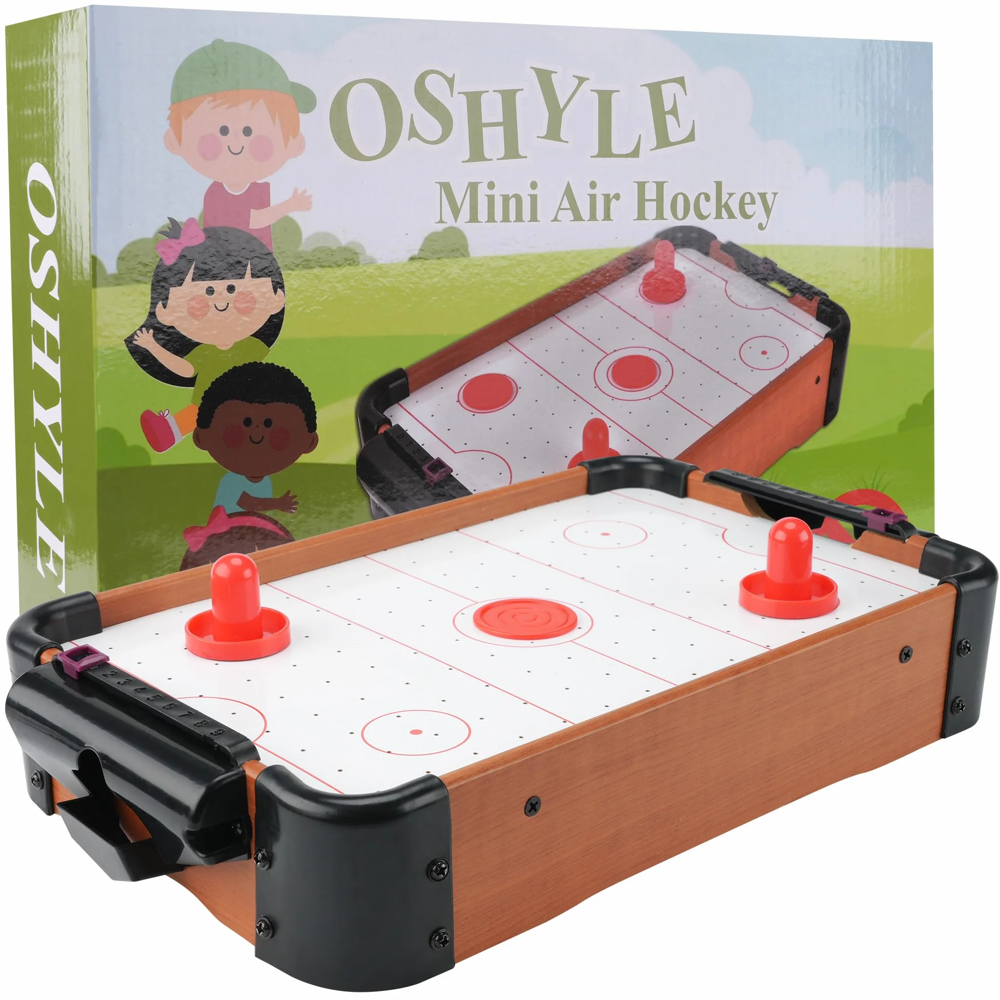 Mini Air Hockey da Tavolo in Legno MDF - Gioco Hockey ad Aria Portatile con Ventola Potente e Accessori