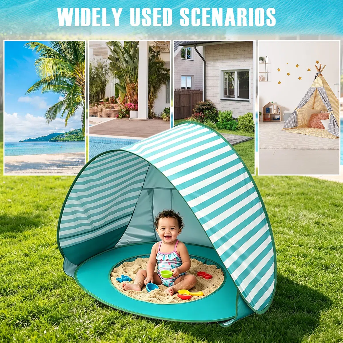 Tenda da spiaggia Baby Pop Up con mini piscina protezione UV portatile per bambini