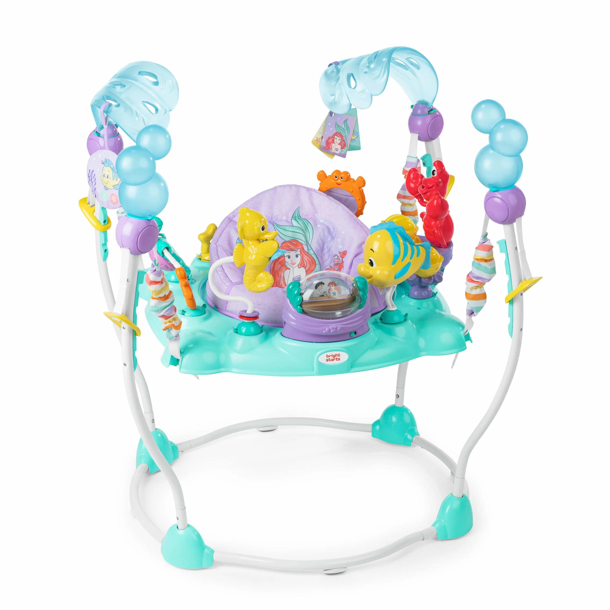 Bright Starts, Disney Baby, Jumper multiattività Sea of Activities della Sirenetta, con Giocattoli interattivi, luci e Musica con Principessa Ariel di Disney, 6-12 Mesi (Blu)