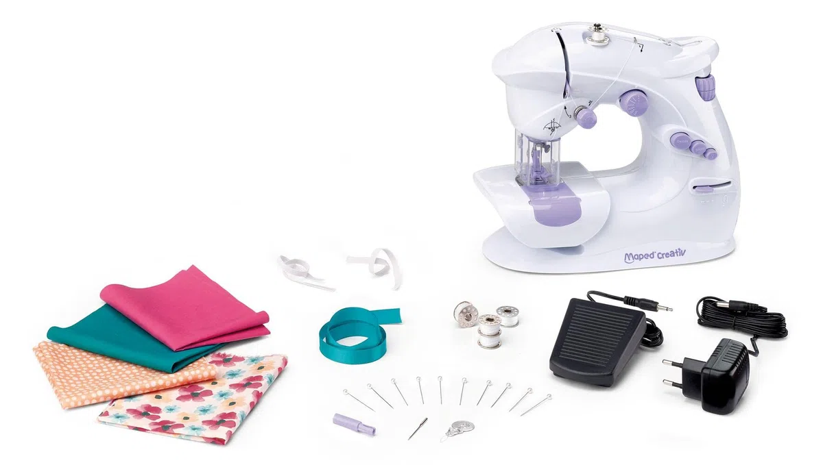 Maped Creativ - Atelier Couture - Macchina da Cucire con 4 Realizzazioni Tendenze da Creare - Kit completo per Principianti, con Sistema di Sicurezza - 8 anni