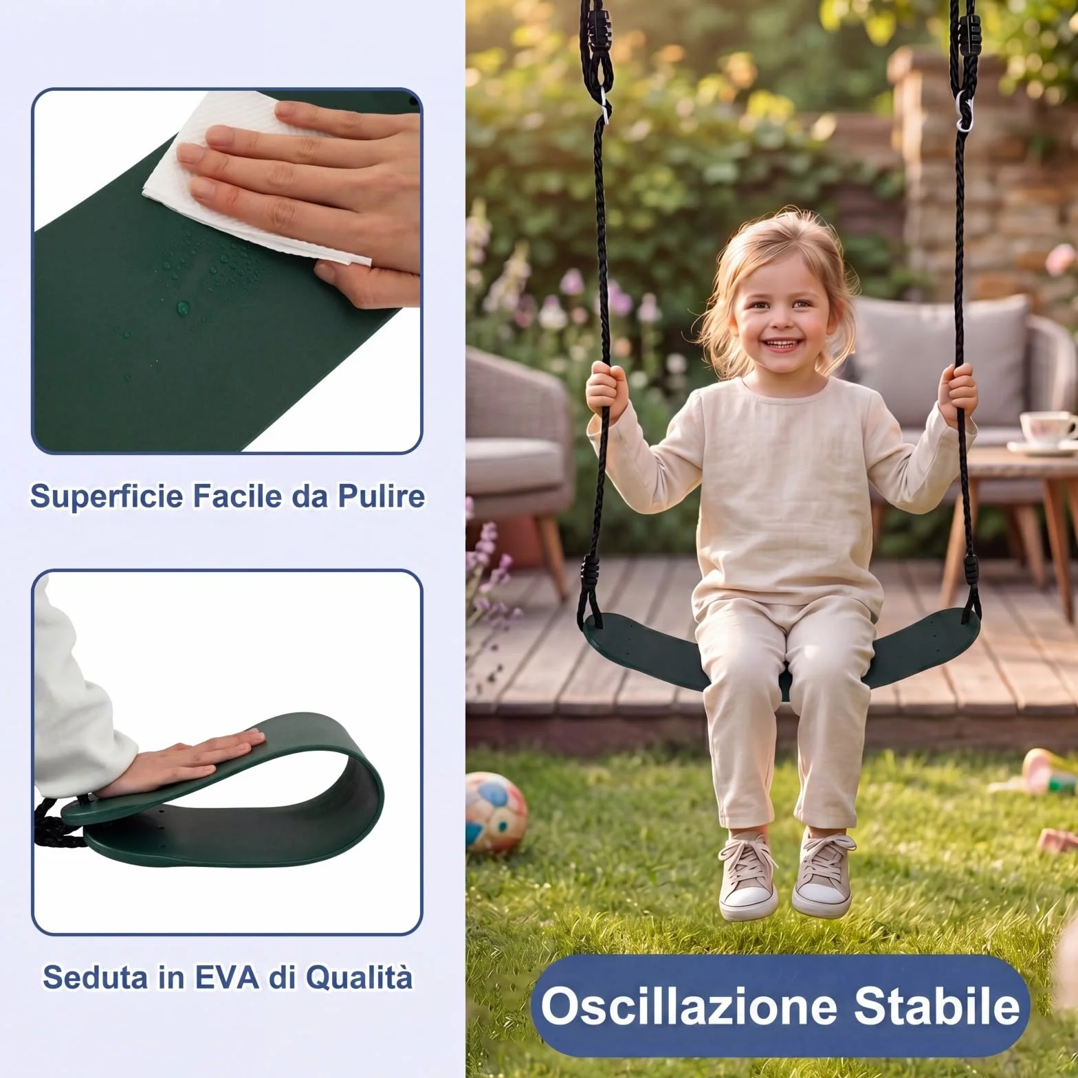 COSTWAY Set di Altalene da Interno e da Esterno, 3 in 1 Altalena da Giardino per Bambini, Corde Regolabili, per Giardino e Parco, Portata 300 kg