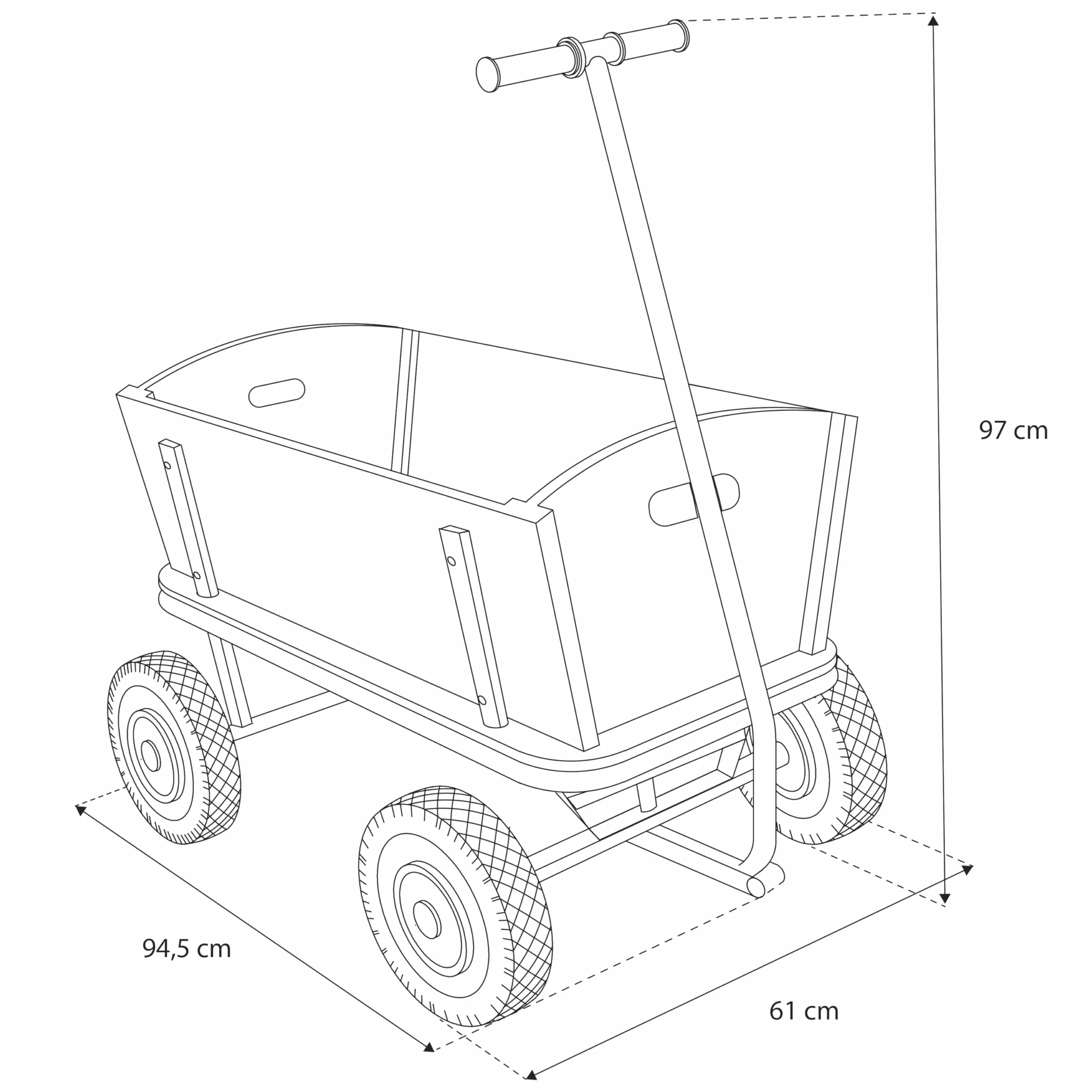 Sunny Billy Beach Wagon Blu | Carrello da Giardino, Spiaggia | In Legno, 4 ruote, da Esterno, da Mare| 94x61x97cm - Max 100kg
