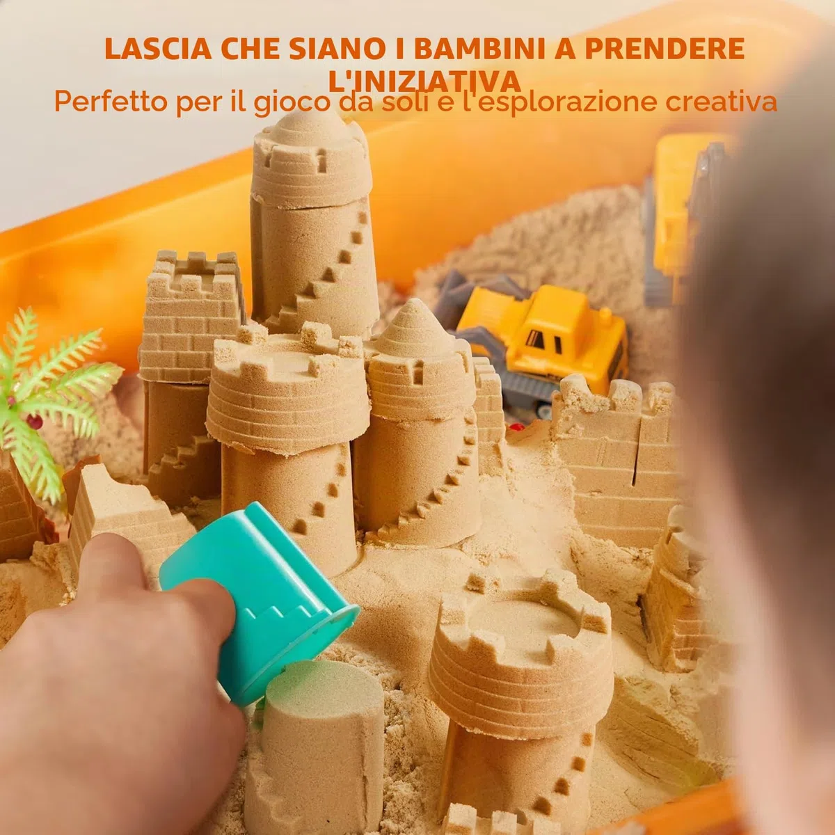 Klever Kits Cestino Sensoriale da Costruzione per Bambini con Pietre Fosforescenti, Sandbox con Coperchio, Kit Castello di Sabbia