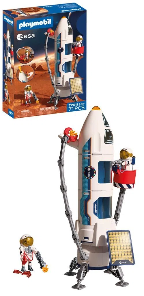 PLAYMOBIL Space ESA Mars Research Rocket | Razzo modulare con rampa di lancio e 2 astronauti | Set di giocattoli spaziali di alta qualità | Per bambini dai 4 anni in su | 72011