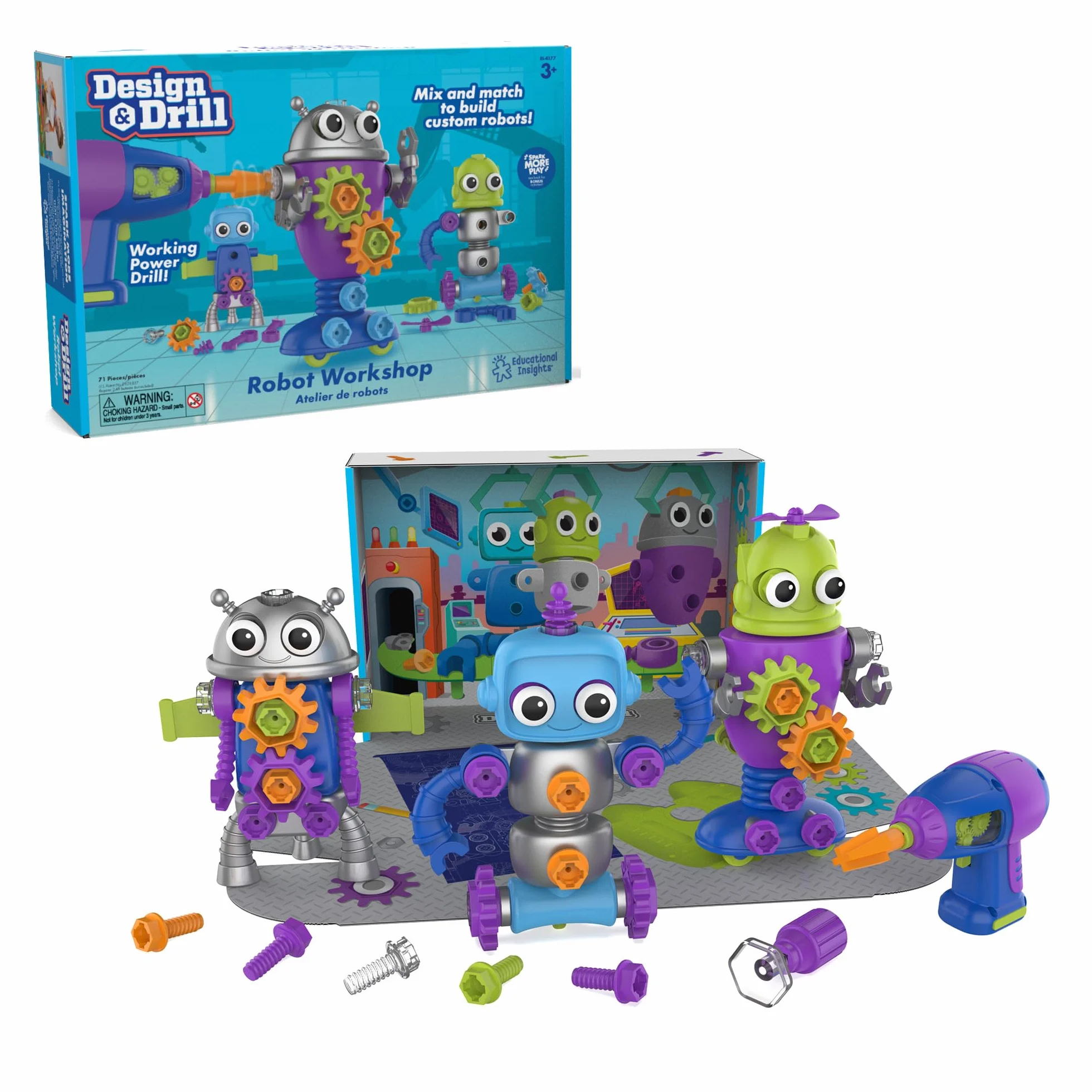 Learning Resources Design & Drill Laboratorio di Progettazione e Trapano Robot, Giocattoli robotici per Bambini e Bambine di 3 Anni, Giocattolo STEM, Giocattolo da smontare con Trapano da Lavoro