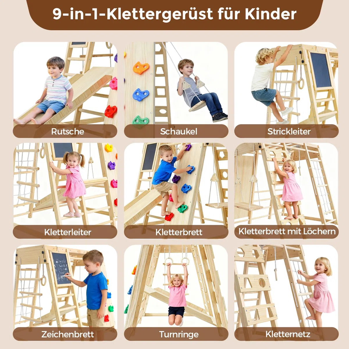 Maxi Telaio da Arrampicata per Interni Pieghevole 10 in 1 Montessori con Lavagna Scivolo Altalena Parete da Arrampicata
