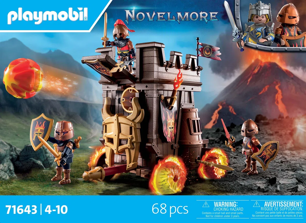 PLAYMOBIL Novelmore 71643 Carro d'assalto con cannone, con tre cavalieri Guerrieri di Burnham e vari accessori per battaglie emozionanti, giocattolo per bambini dai 4 anni in su