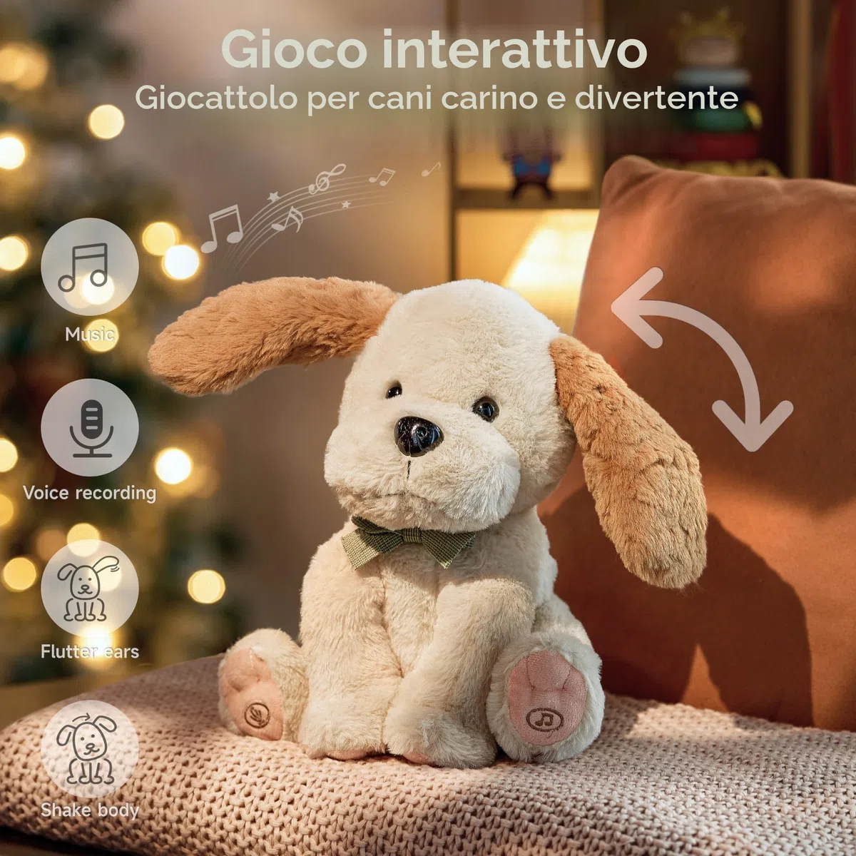TUMAMA Peluche Interattivo Cane Che Balla e Ripete, Cagnolino Parlante con Orecchie ondulate e 6 Musica, Regalo 3-6 Anni