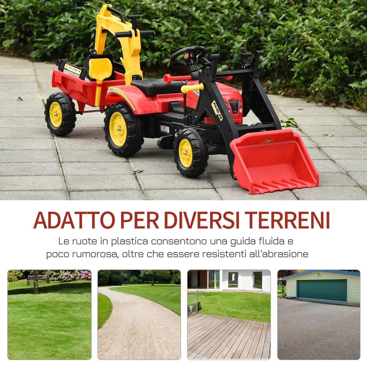 HOMCOM Ruspa Giocattolo a Pedali, Escavatore Cavalcabile per Bambini 179x42x59cm Multicolore