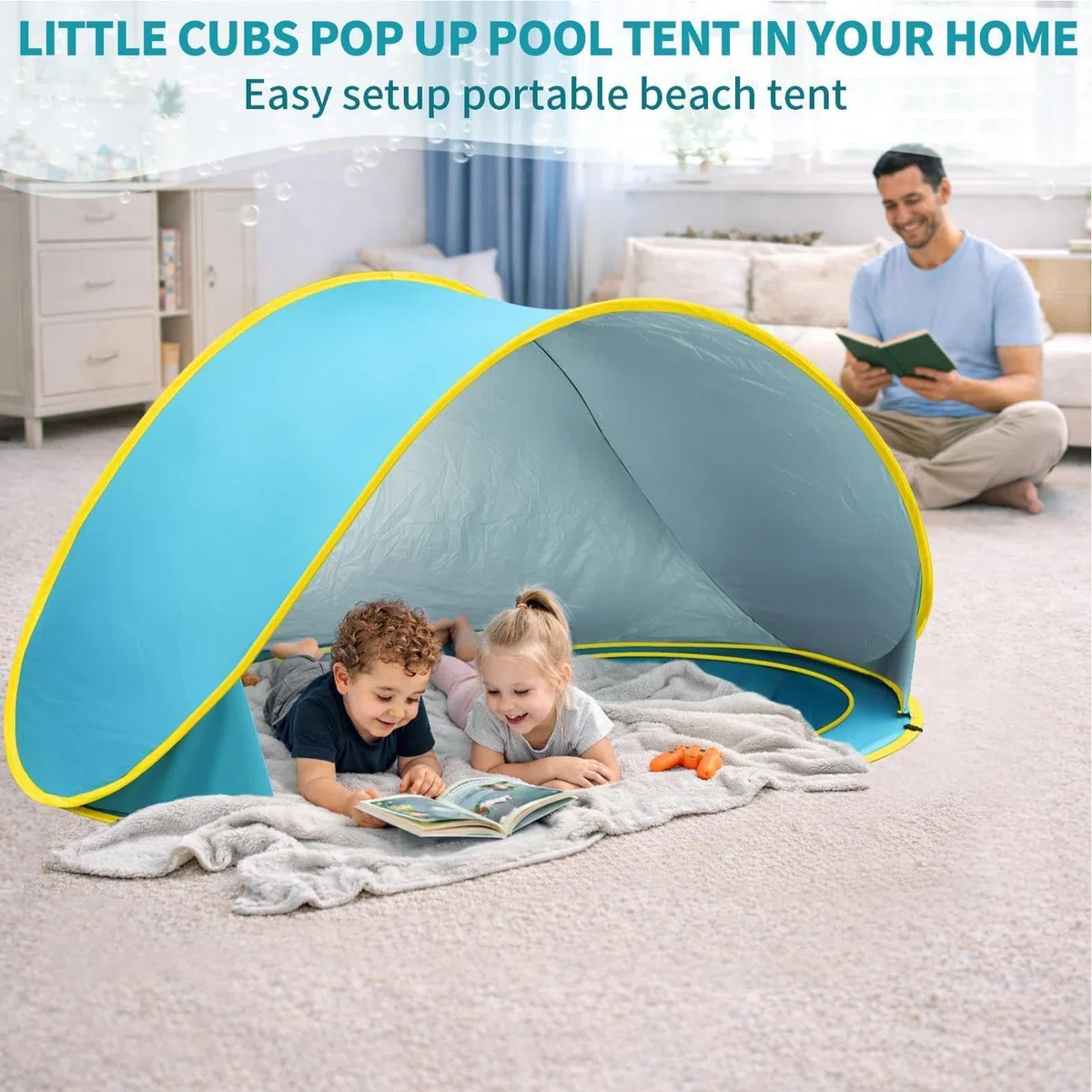 Kids Beach Tent With Pool, Pop-Up Sun Shelter UV Protection Foldable Portable