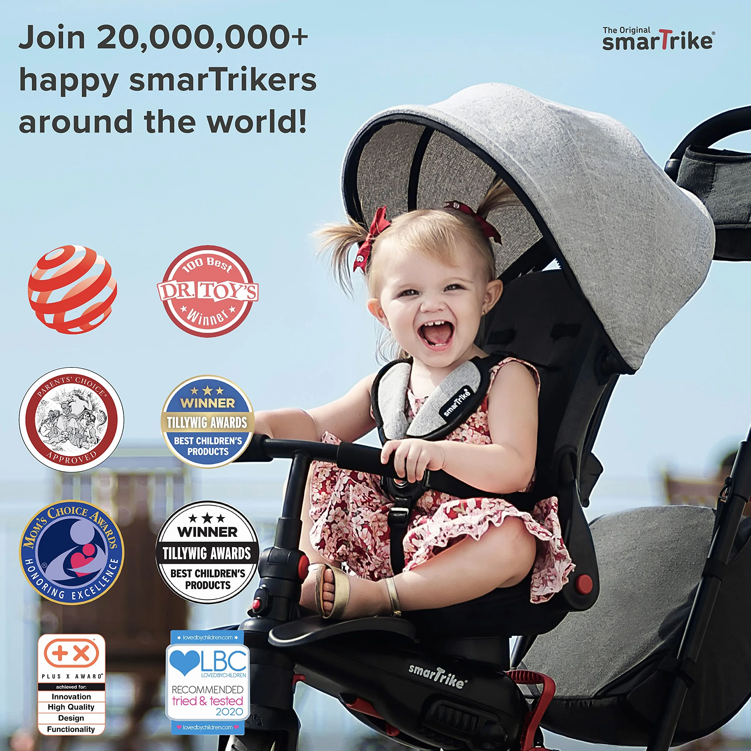 smarTrike Breeze Plus Triciclo per Bambini di età 1,2,3 anni - Triciclo 4 in 1 Multi-stadio, Rosa Principessa