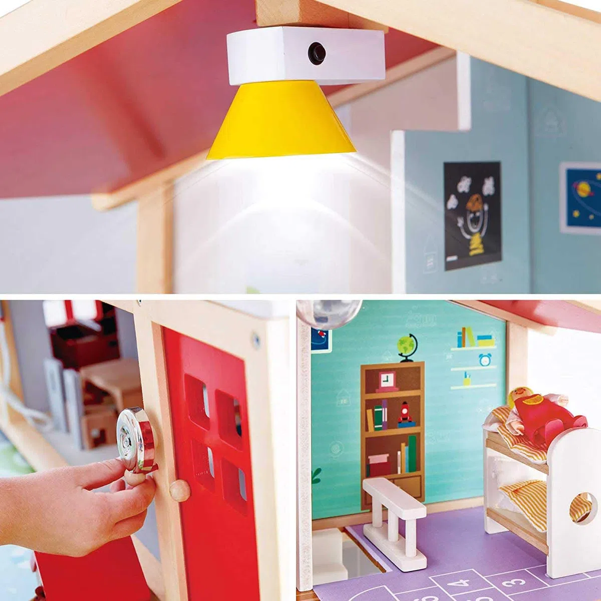 Hape Villa delle bambole | Casa arredata per gioco di ruolo | Casa giocattolo a tre piani in legno | Per bambini dai 3 anni