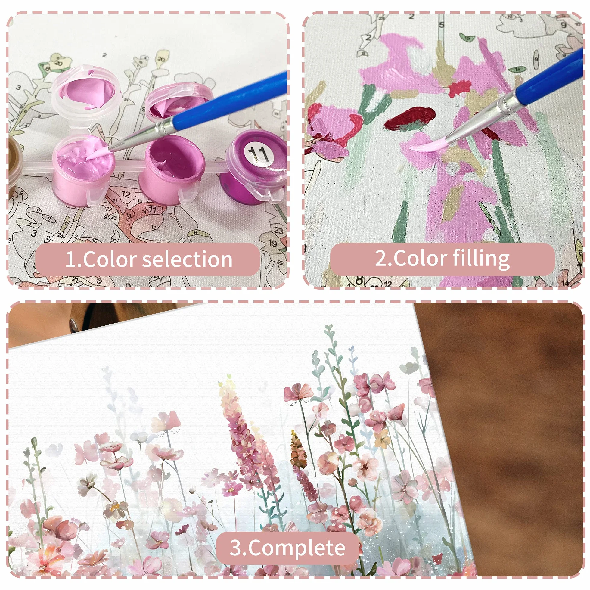 SUMGAR Dipingere con i Numeri Adulti Bambini Fiori, Kit per Dipingi con i Numeri, di Pittura Acrilica Fai-da-Te per su Tela con Pennelli, Paint by Numbers 40 x 50 cm (con Cornice)