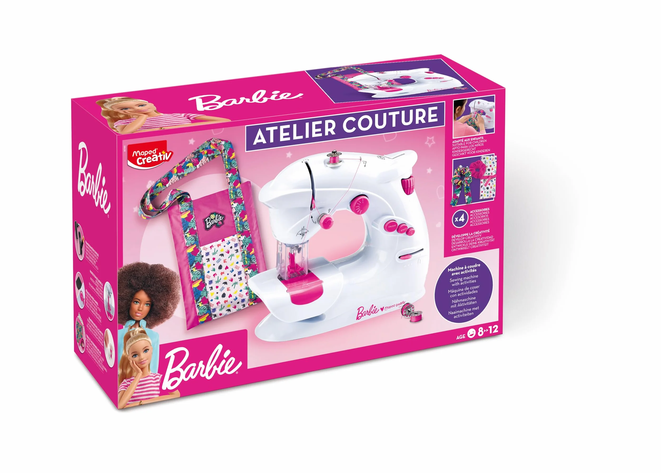 Maped Creativ Barbie Workshop di cucito fai da te per bambini Set completo per 4 progetti di moda - 8 anni in su