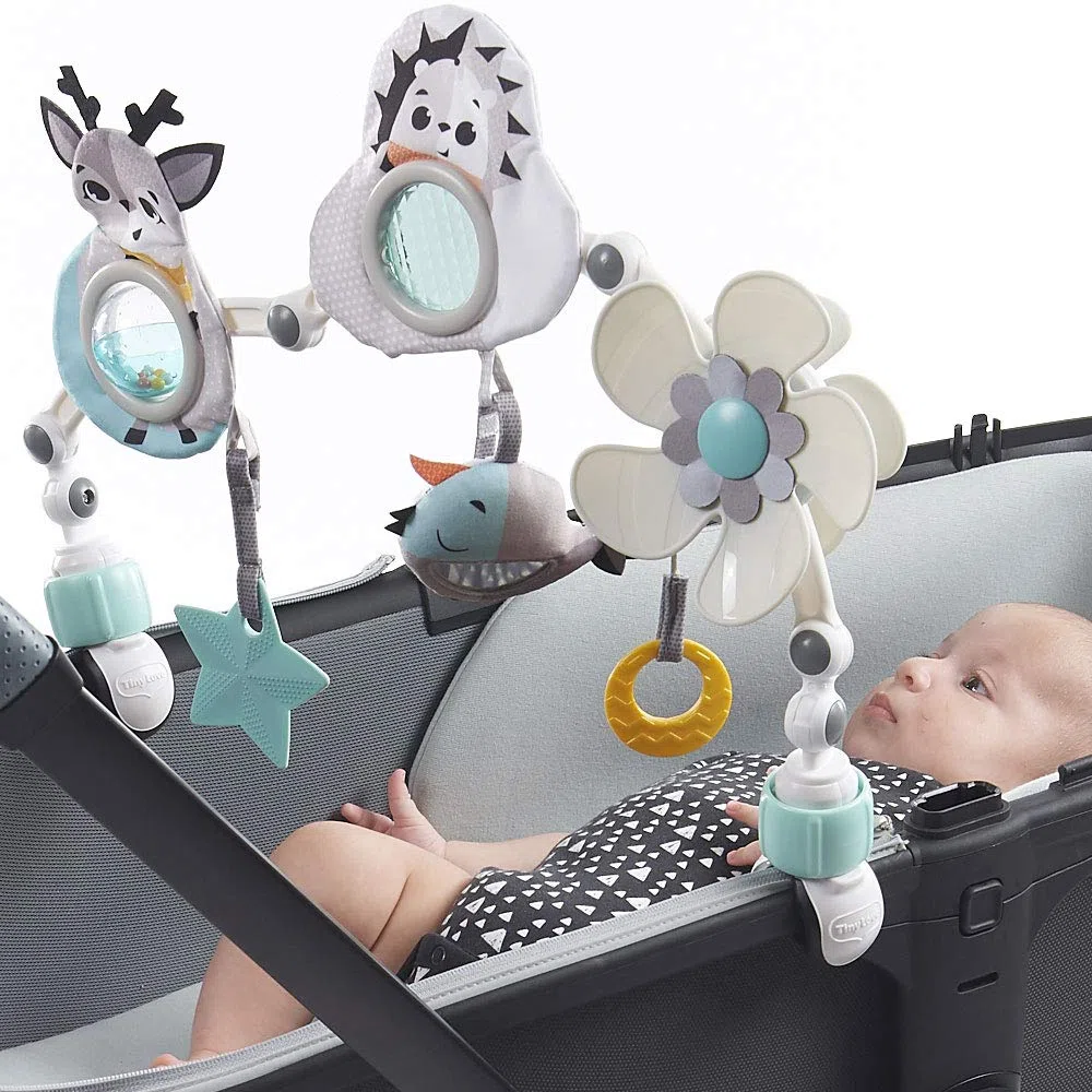Tiny Love Sunny Stroll Black & White Arco Gioco Passeggino, Culla, Ovetto, con Clip Aggancio Universale, Gioco Educativo, 0+ Mesi, Collezione Magical Tales