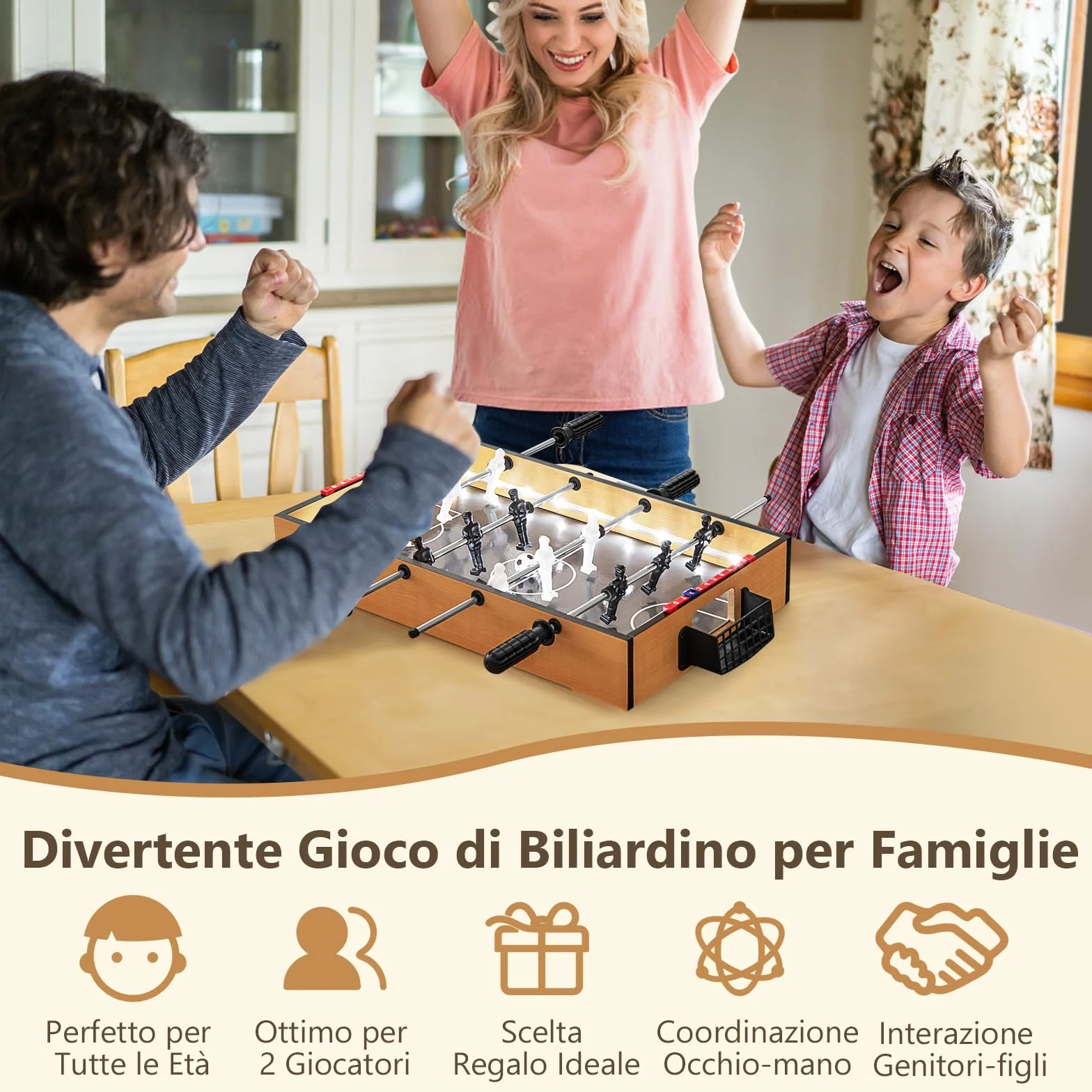 RELAX4LIFE Mini Calcio Balilla con 4 Aste, Segnapunti e 2 Palline, per Bambini e Adulti, per Feste