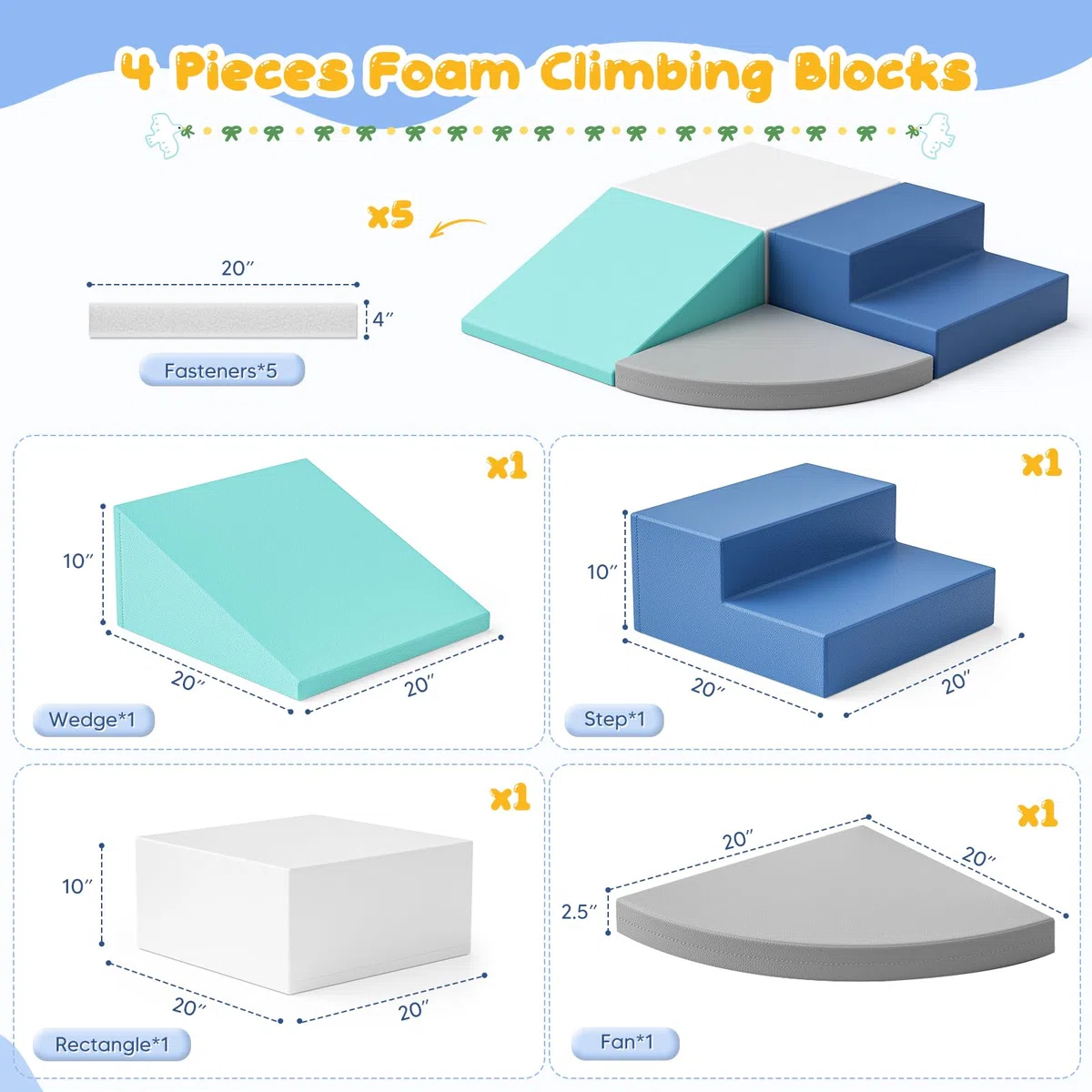 Blocchi da costruzione in schiuma ad alta densità 38S, materiale PU resistente agli urti, set da 4 pezzi