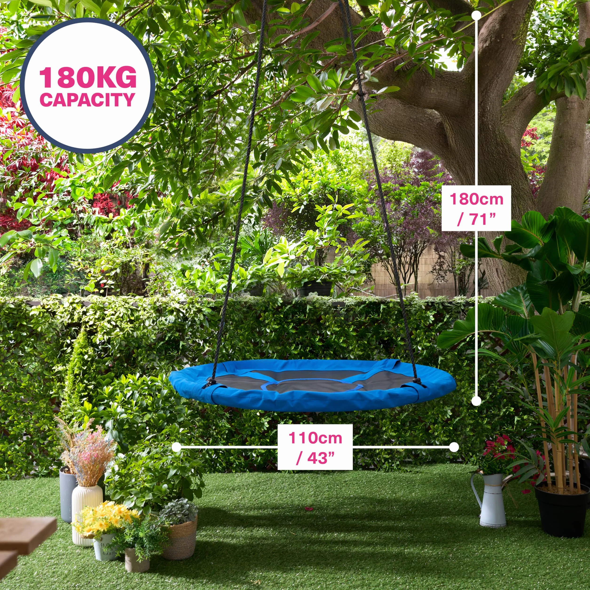 HAAGO Grande Altalena a Nido (110cm, Portata 180kg) - Seduta Sospesa da Giardino per Bambini e Adulti con Kit di Montaggio