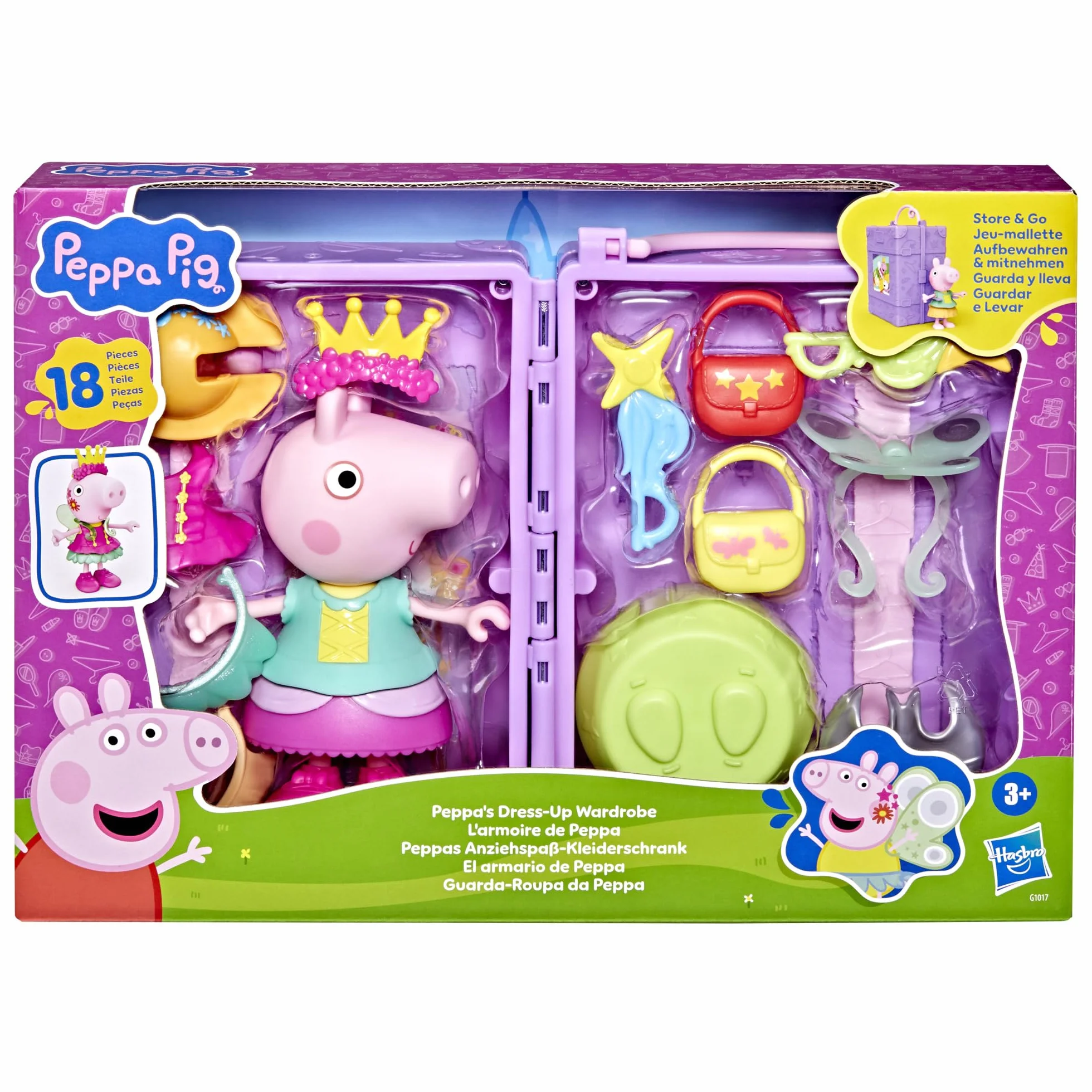 Peppa Pig Hasbro, Guardaroba di Peppa, Set di Giocattoli per Bambini e Bambine dai 3 Anni in Su, Ottima Idea Regalo, Include Action Figure di Peppa, 14 Accessori e Sticker