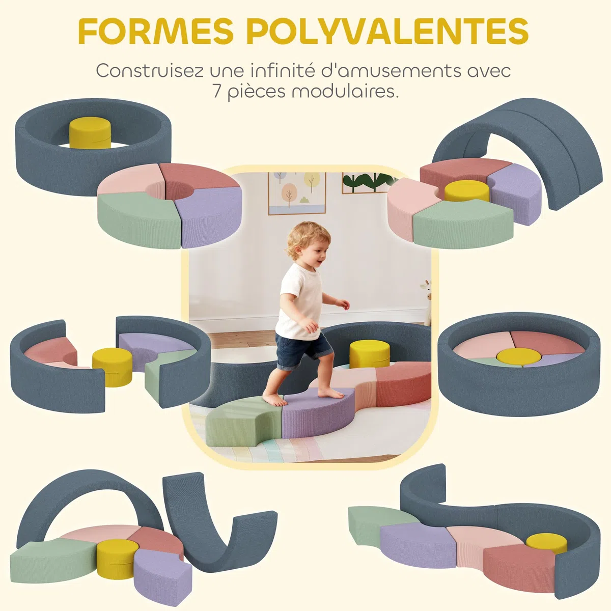 AIYAPLAY 7 pz Motricità Baby in Muschio, modulo motorio bambino con custodia lavabile, giocattoli educativi per strisciare arrampicata per bambini in età prescolare, multicolore