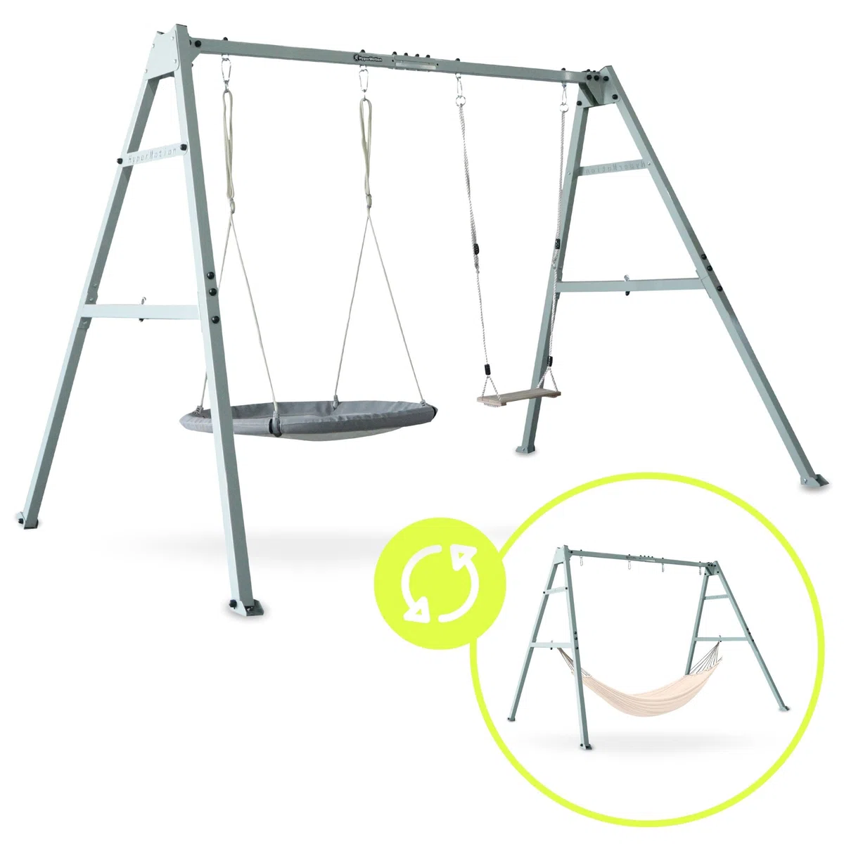 HyperMotion Altalena da Giardino 3-in-1 per Bambini e Adulti - Set con Dondolo, Nido Cicogna, Amaca - Struttura Acciaio Regolabile 180kg