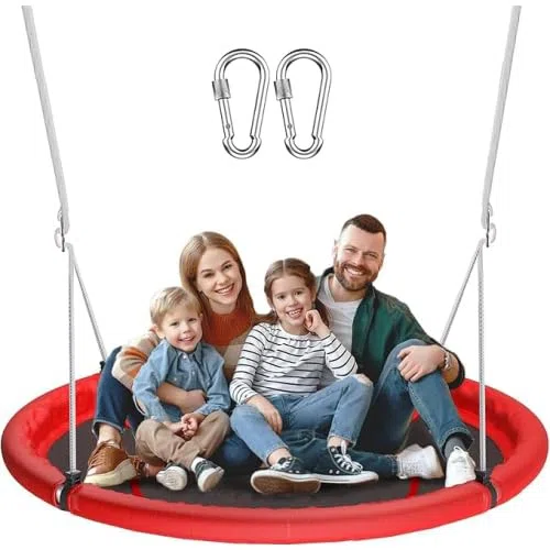 Altalena a nido per esterni, 110 cm, portata fino a 150 kg, altalena rotonda per bambini e adulti, telaio in acciaio stabile, seduta impermeabile in PP, con moschettone, adatta per giardino e interni