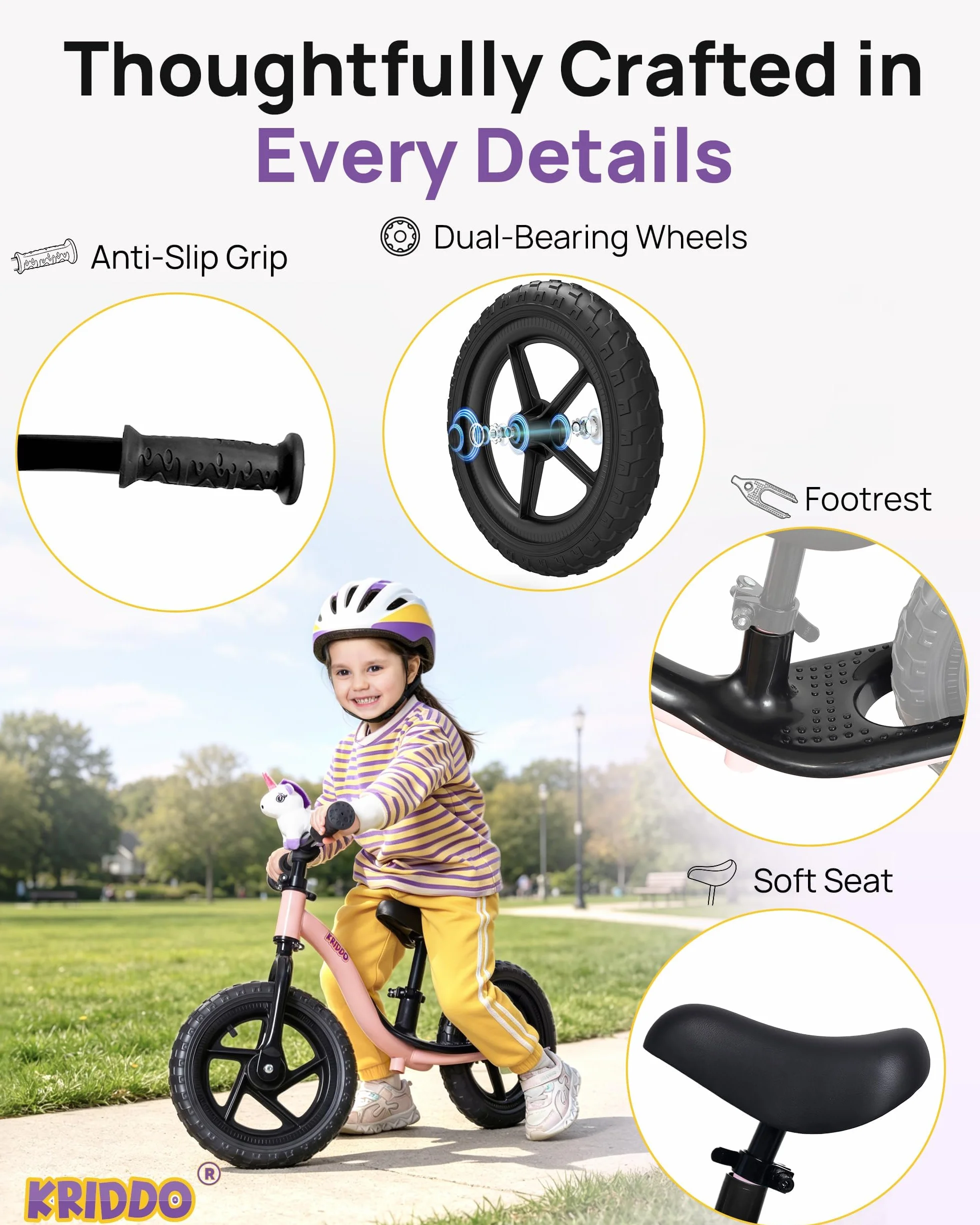 KRIDDO Bicicletta Senza Pedali per Bambini di 2 Anni, Età 24 Mesi a 5 Anni, Bicicletta Interattiva per Apprendimento Precoce con Stabilità, Regalo per Bambini e Bambine di 2-5 Anni | 2 anni