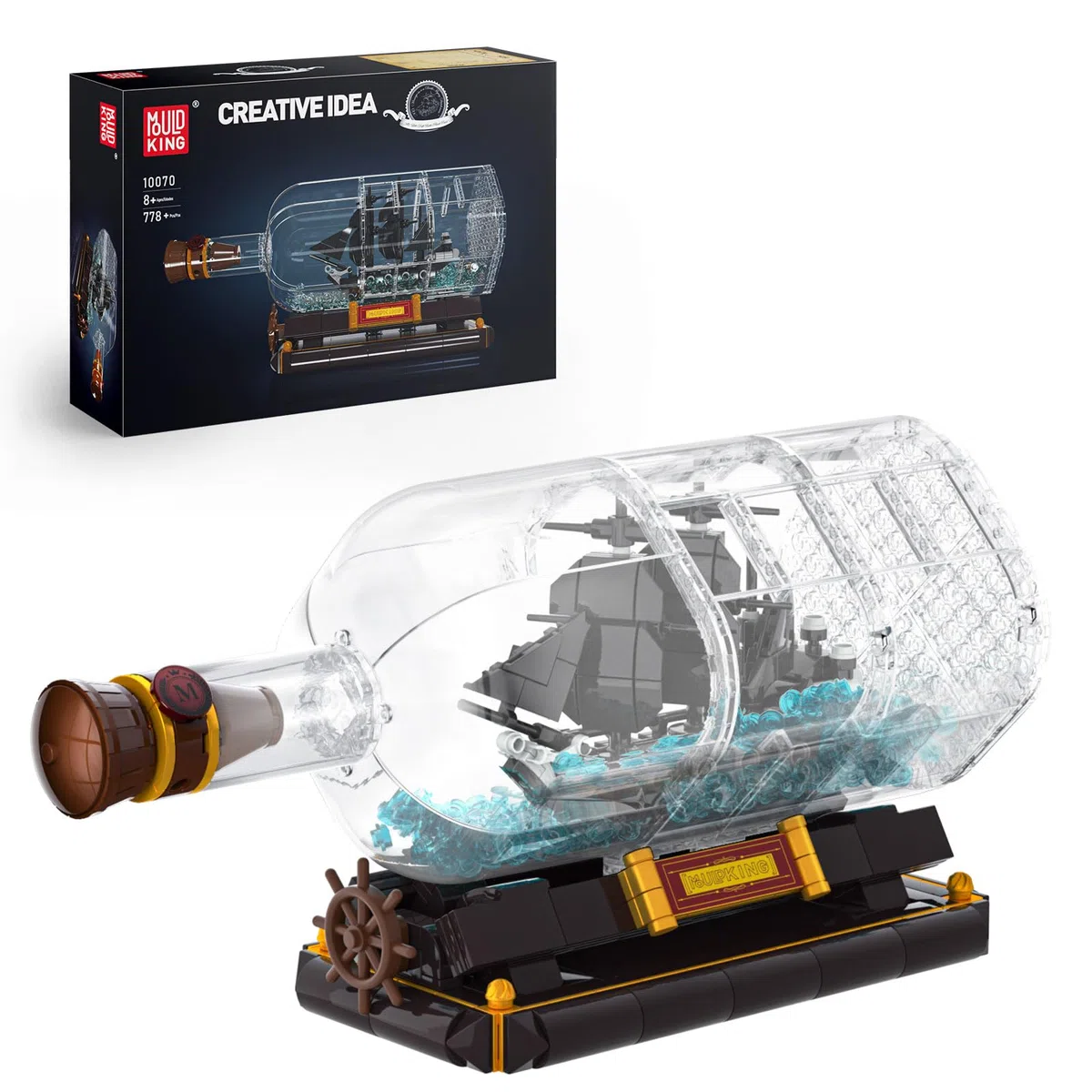 Mould King 10070 Nave pirata in bottiglia Mattoncini da costruzione Black Pearl Veliero Morsetto da costruzione Modello di nave da collezione per bambini dagli 8 anni in su (778 pezzi) (MK10070)